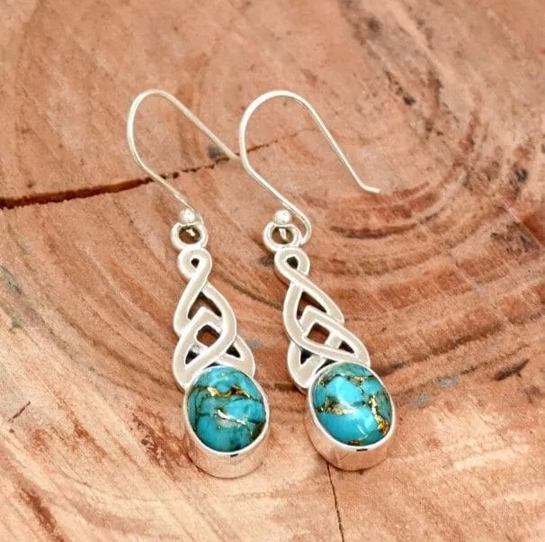 Blue Copper Turquoise 925 Sterling Silver Dangle Earrings