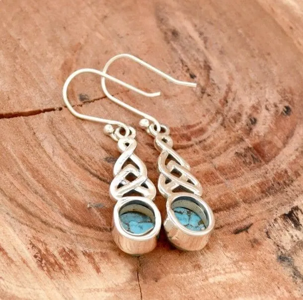 Blue Copper Turquoise 925 Sterling Silver Dangle Earrings