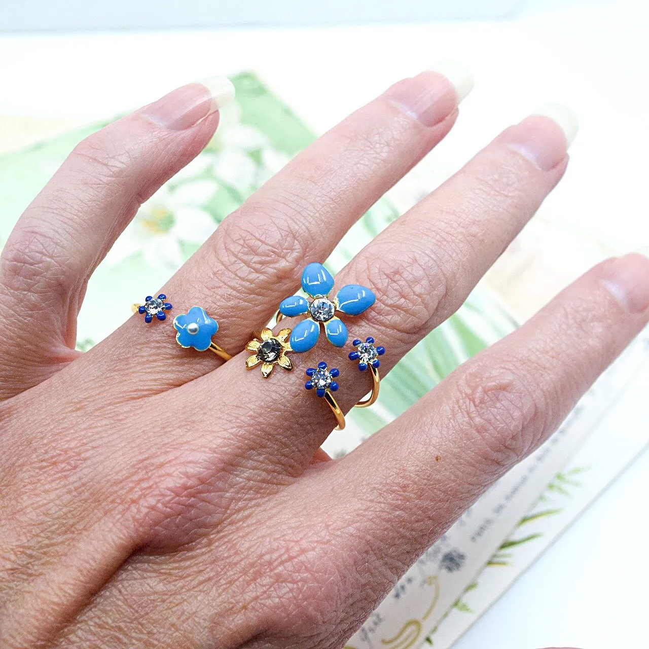 Blue Floral Stackable Ring by Eric et Lydie