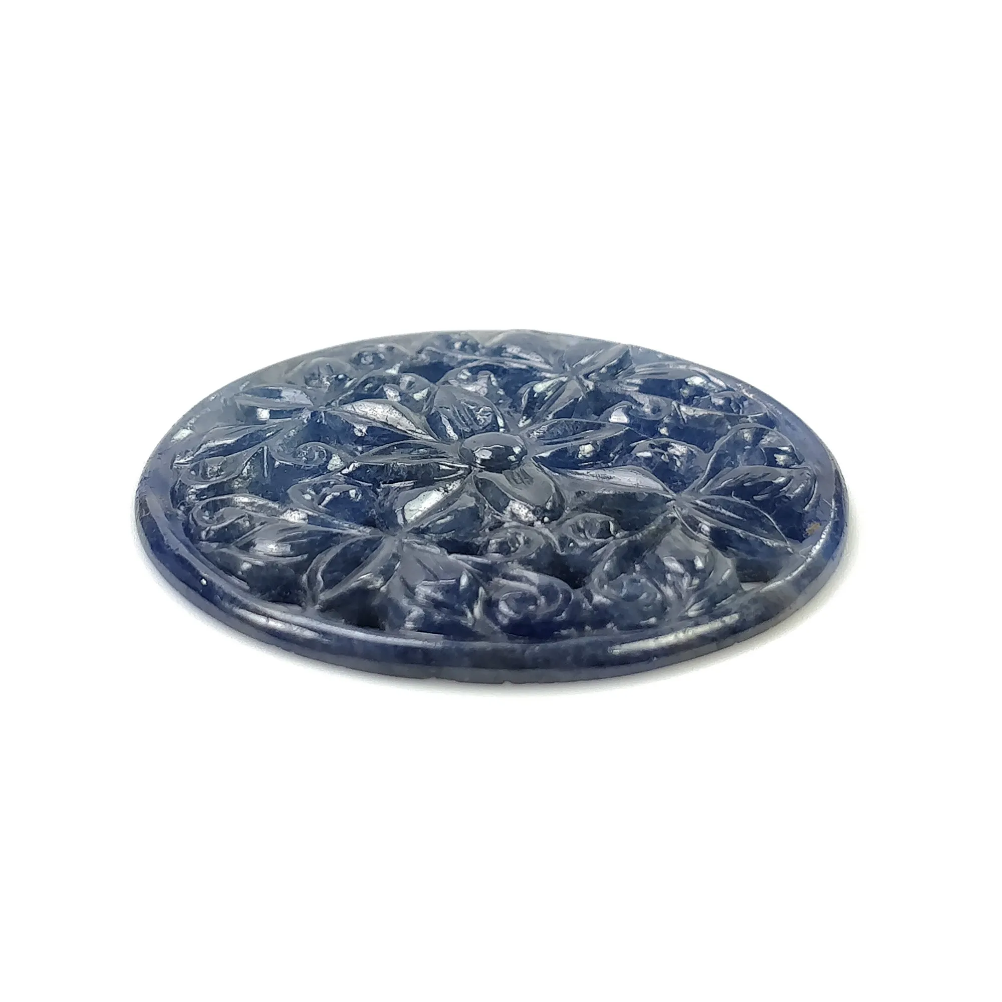 BLUE SAPPHIRE Gemstone Carving : 26cts Natural Untreated Unheated Sapphire Hand Carved Round Shape 32mm (With Video)