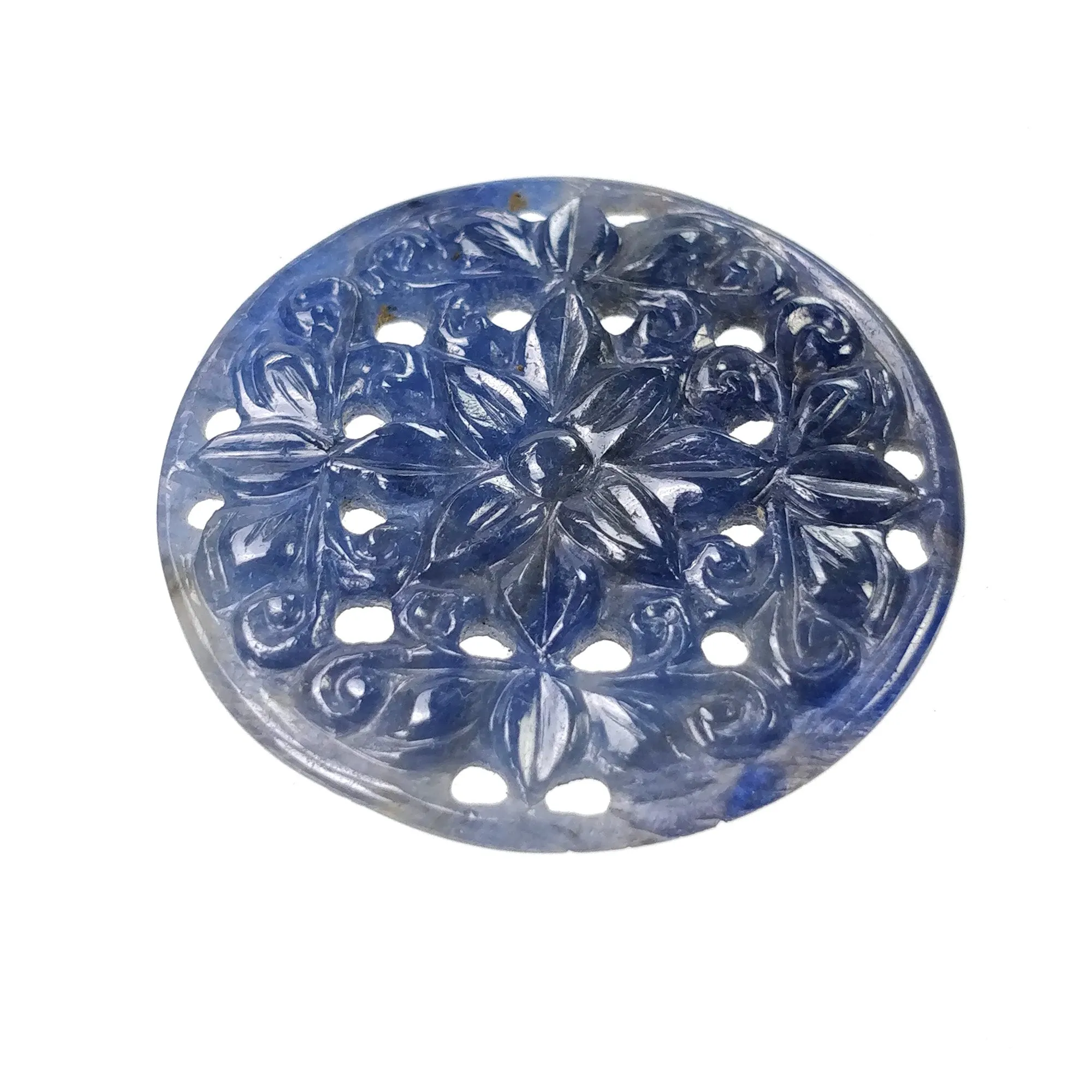 BLUE SAPPHIRE Gemstone Carving : 26cts Natural Untreated Unheated Sapphire Hand Carved Round Shape 32mm (With Video)