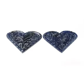 BLUE SAPPHIRE Gemstone Carving : 76.50cts Natural Untreated Sapphire Hand Carved Heart Shape 42*29mm Pair (With Video)