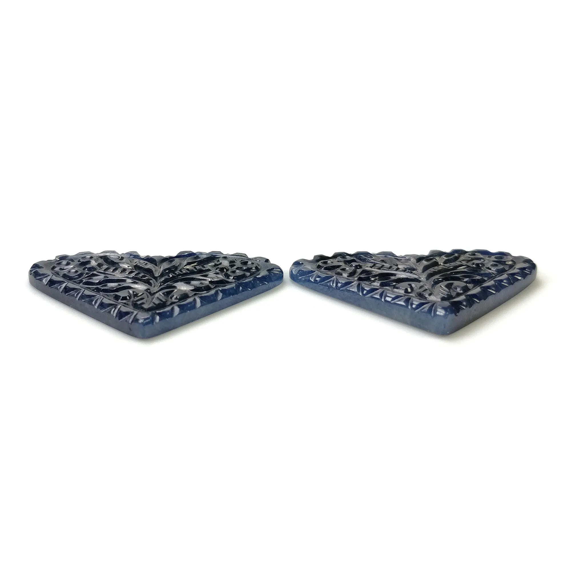 BLUE SAPPHIRE Gemstone Carving : 76.50cts Natural Untreated Sapphire Hand Carved Heart Shape 42*29mm Pair (With Video)