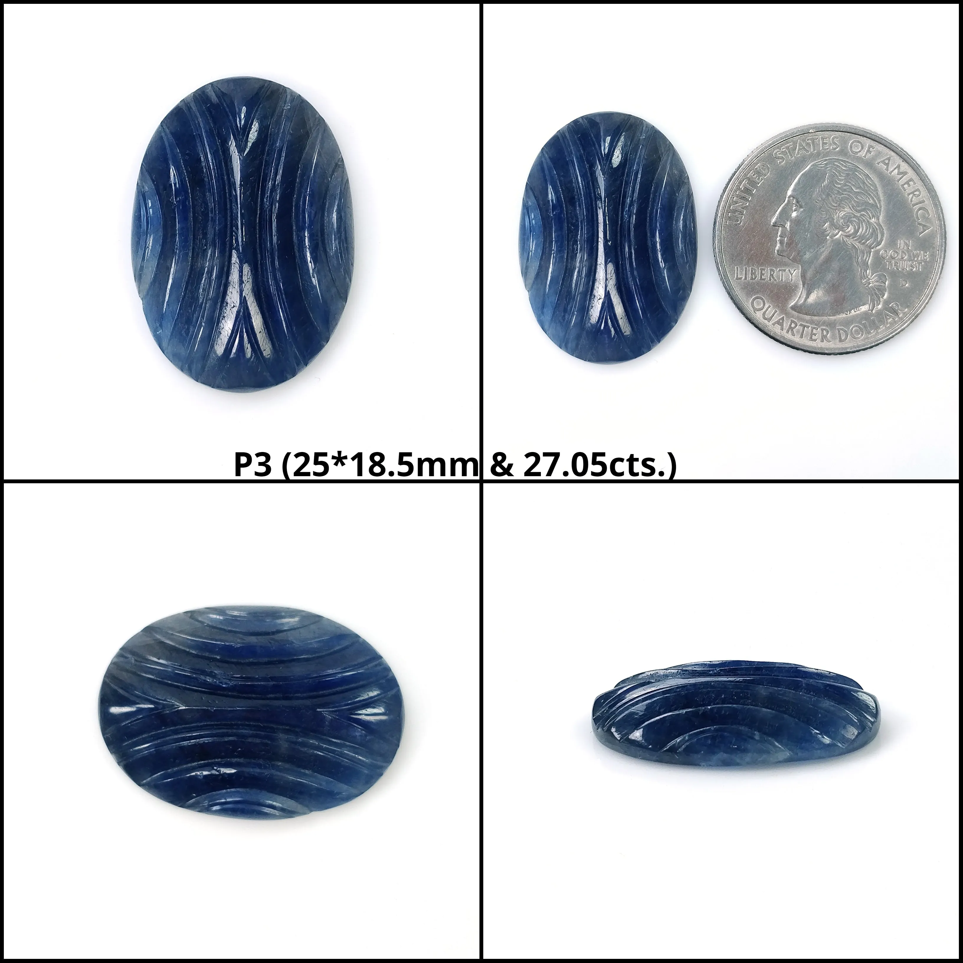 BLUE SAPPHIRE Gemstone Carving : Natural Untreated Unheated Sapphire Hand Carved Oval Shape 1pc (With Video)