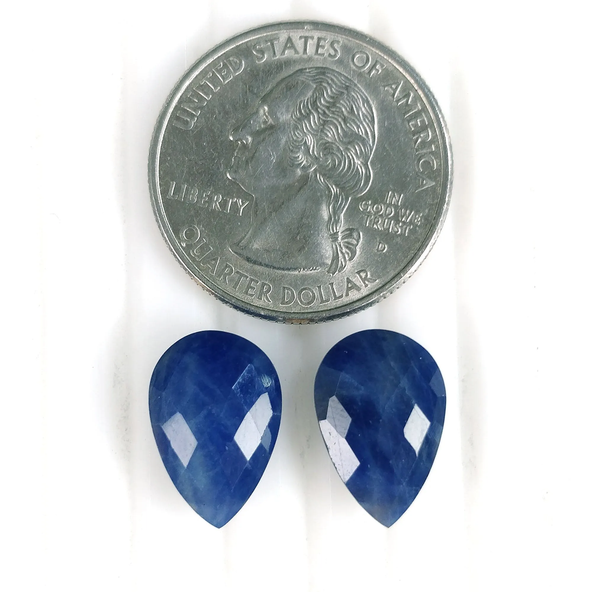 BLUE SAPPHIRE Gemstone Checker Cut : 15.10cts Natural Untreated Sapphire Side To Side Drilled Briolette Pear Shape 15*10mm Pair (With Video)