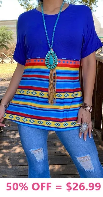 Blue Top with Serape Stripes