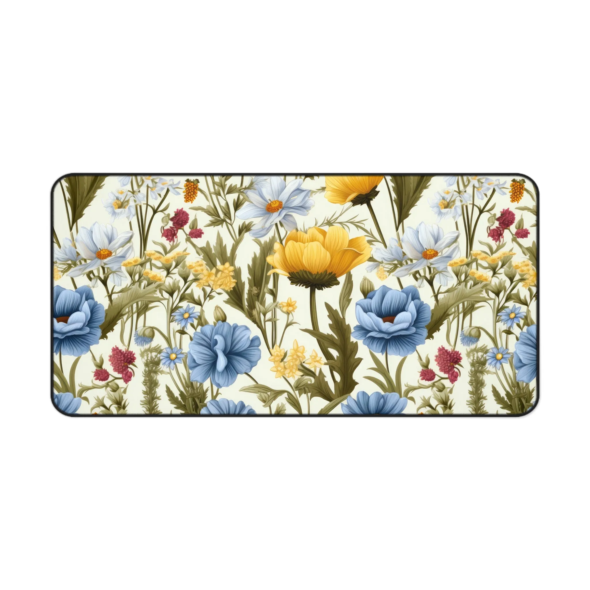 Blue Yellow Wild Flowers French Floral Romantic Laptop Computer Spring Desk Mat