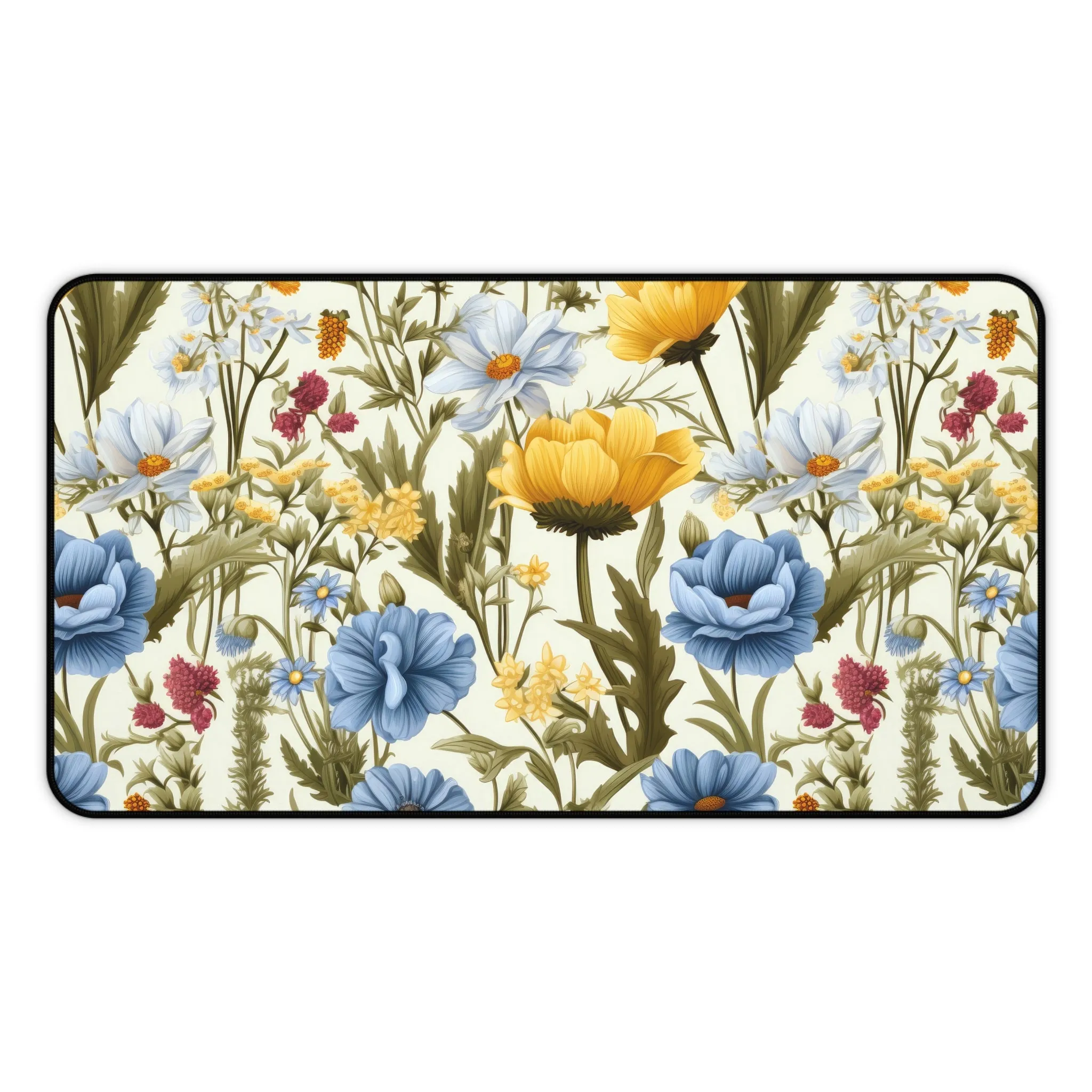 Blue Yellow Wild Flowers French Floral Romantic Laptop Computer Spring Desk Mat