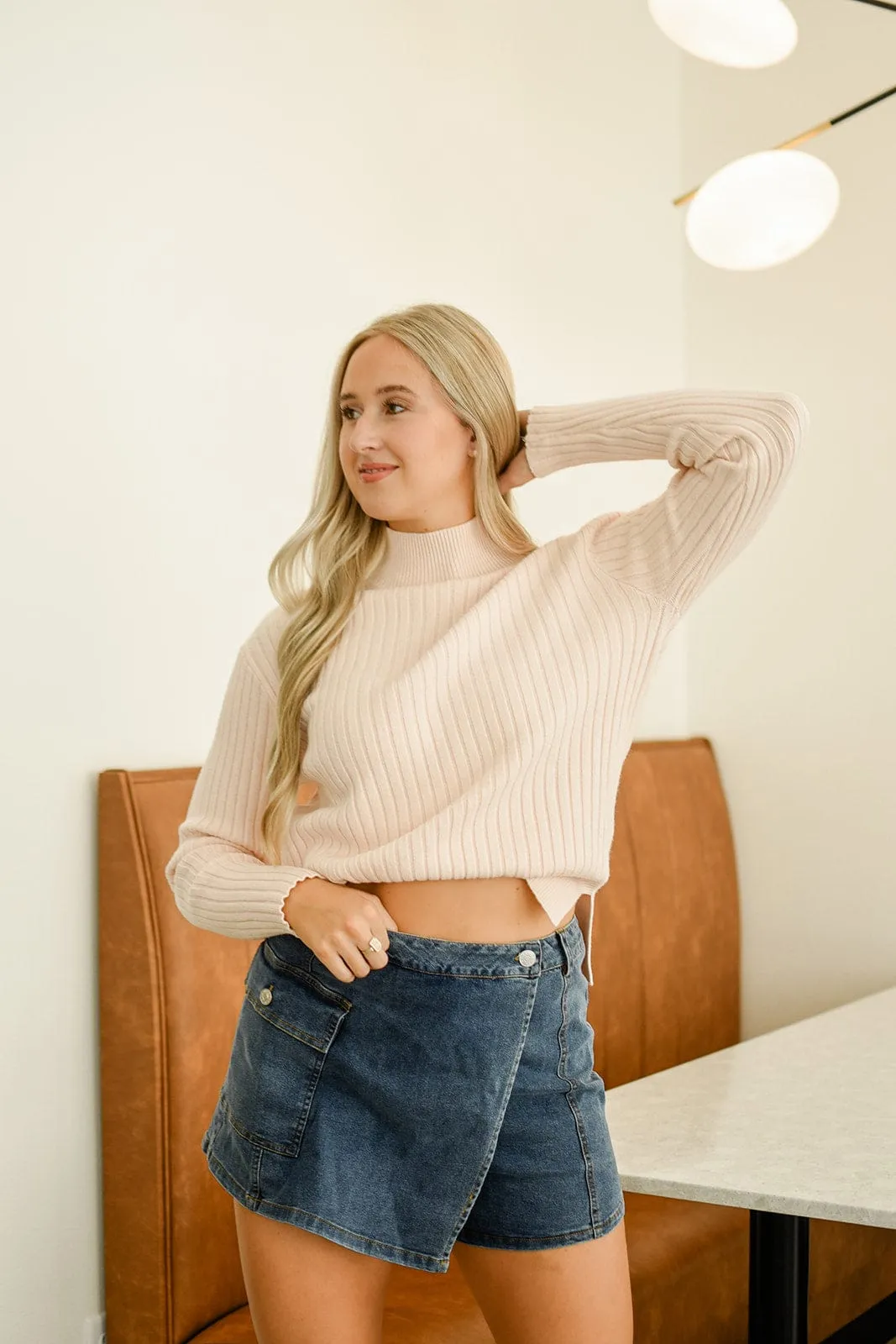 Blush Ribbed Turtle Neck Sweater