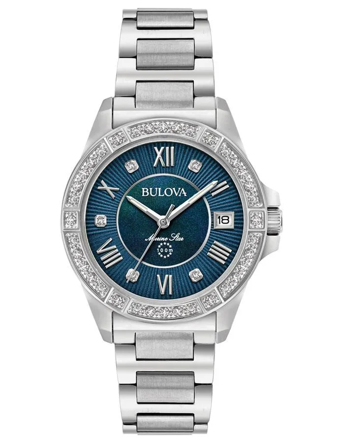 Bulova Womens Diamond Marine Star Watch - Blue Dial - Bracelet -