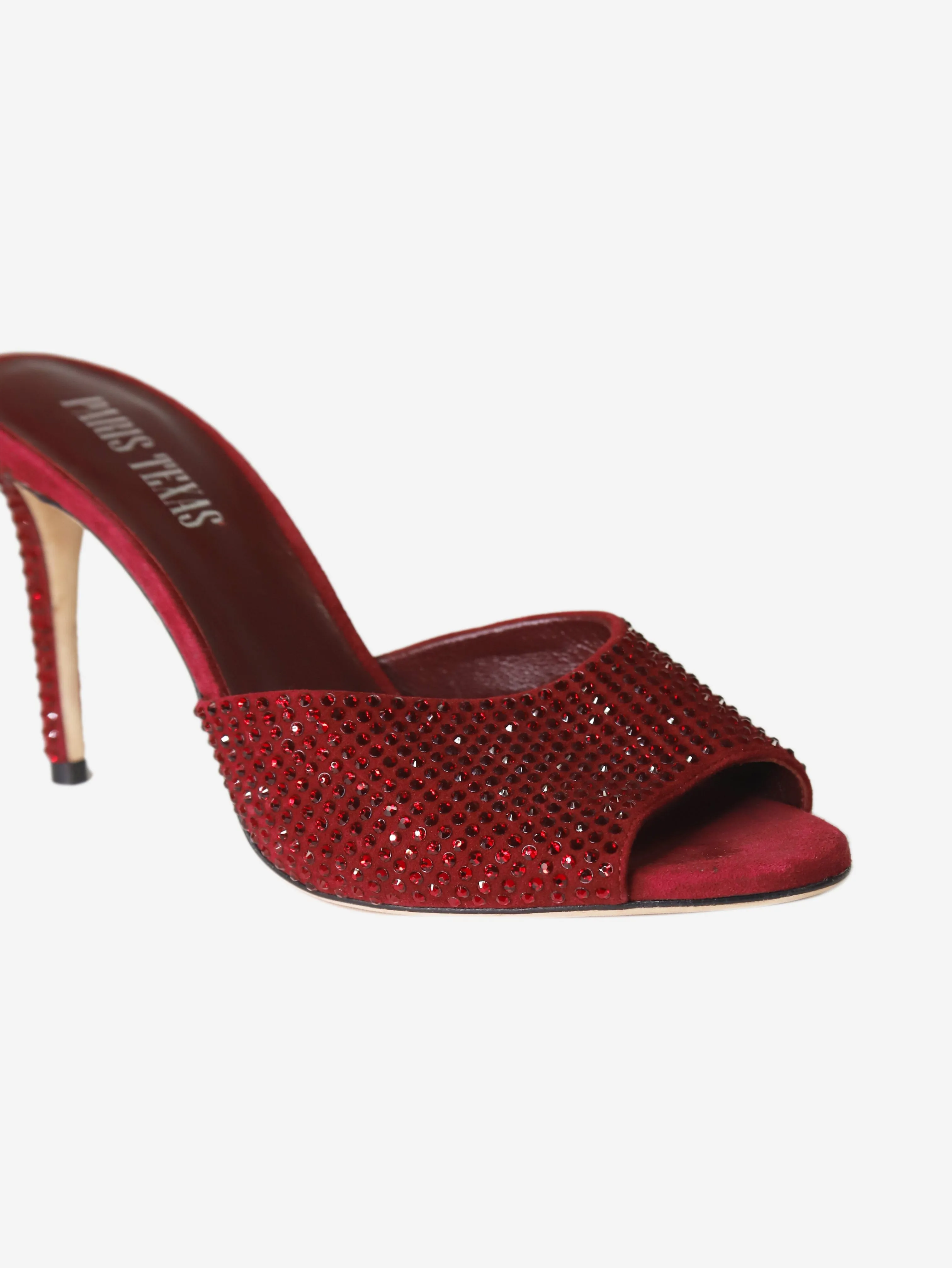 Burgundy crystal-embellished mules - size EU 37 (UK 4)