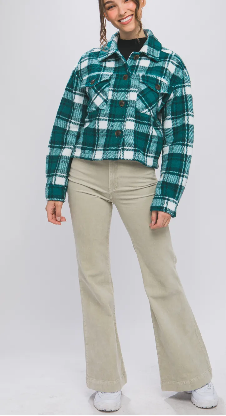 Casual Plaid Button Up Flannel W/Front Pockets