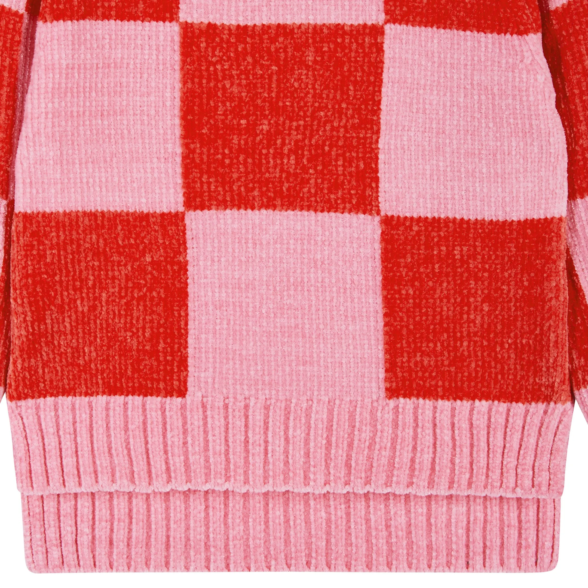 Chenille Checker Sweater | Pink & Red