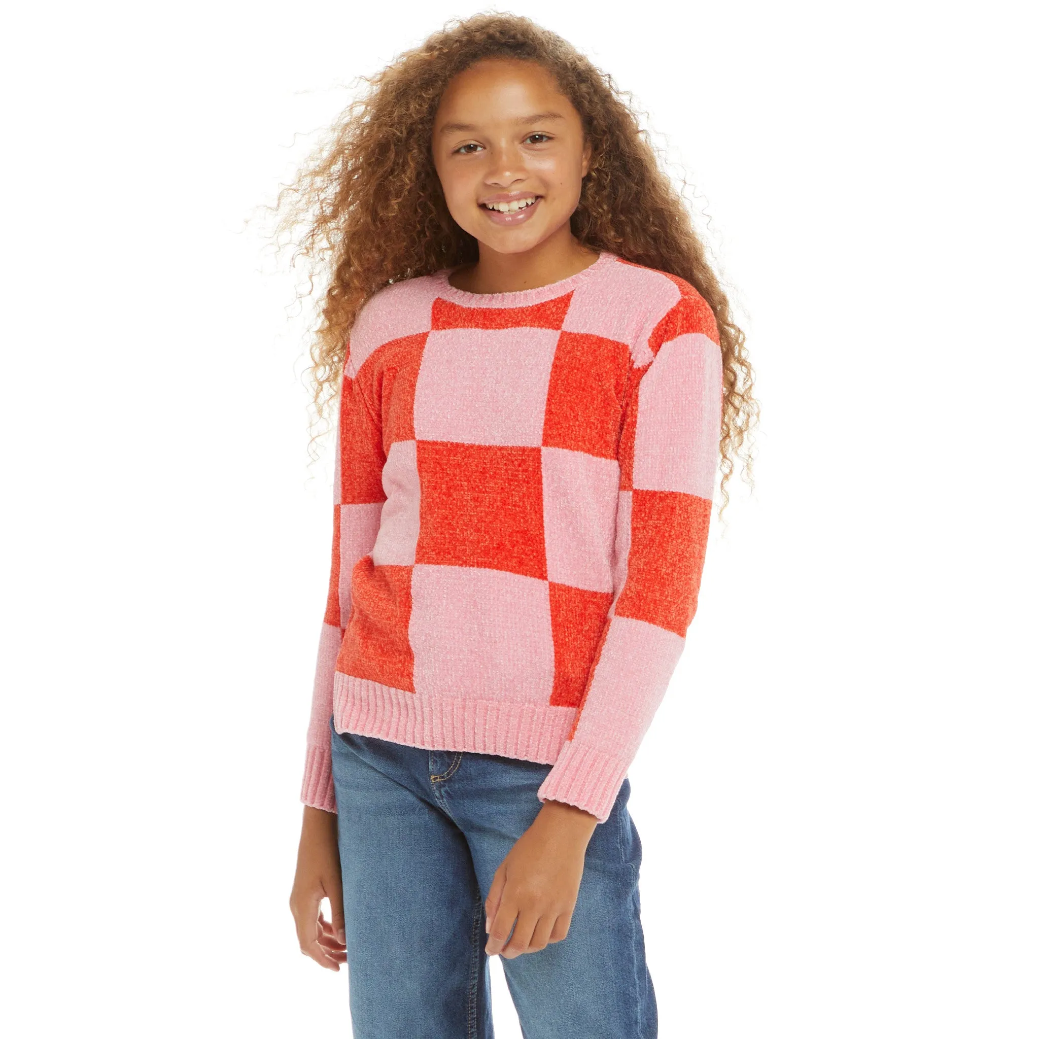 Chenille Checker Sweater | Pink & Red