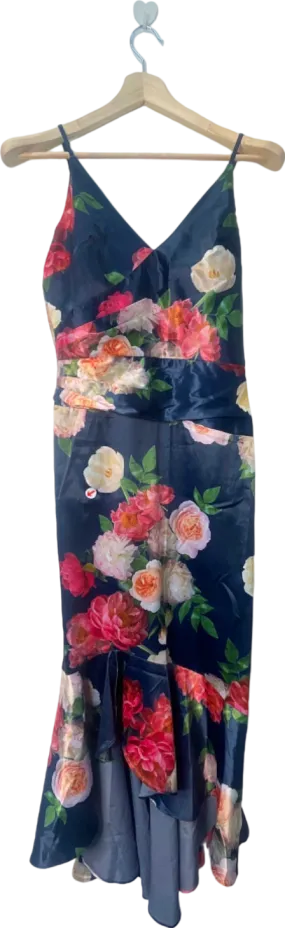 Chi Chi London Navy Floral Midi Dress UK 10