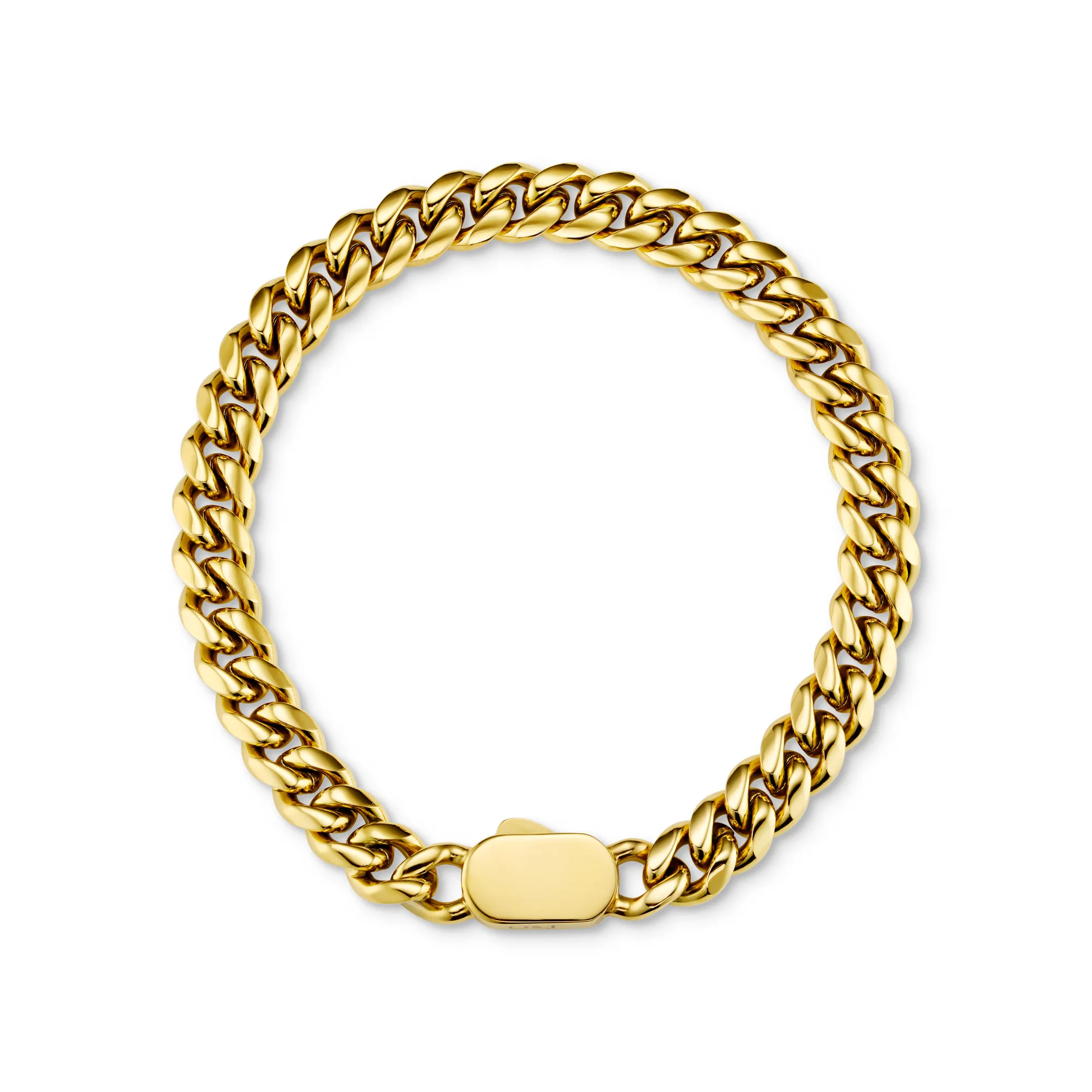 Chunky Flat Curb & Solid Clasp Bracelet - Gold