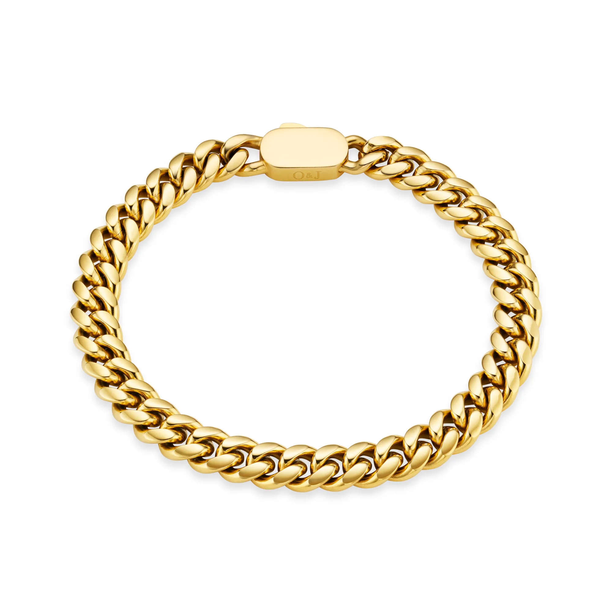 Chunky Flat Curb & Solid Clasp Bracelet - Gold