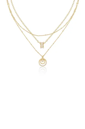 Circles of Crystal Dainty Layered Necklace Set