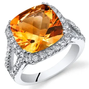 Citrine Cushion Cut Sterling Silver Ring Size 6