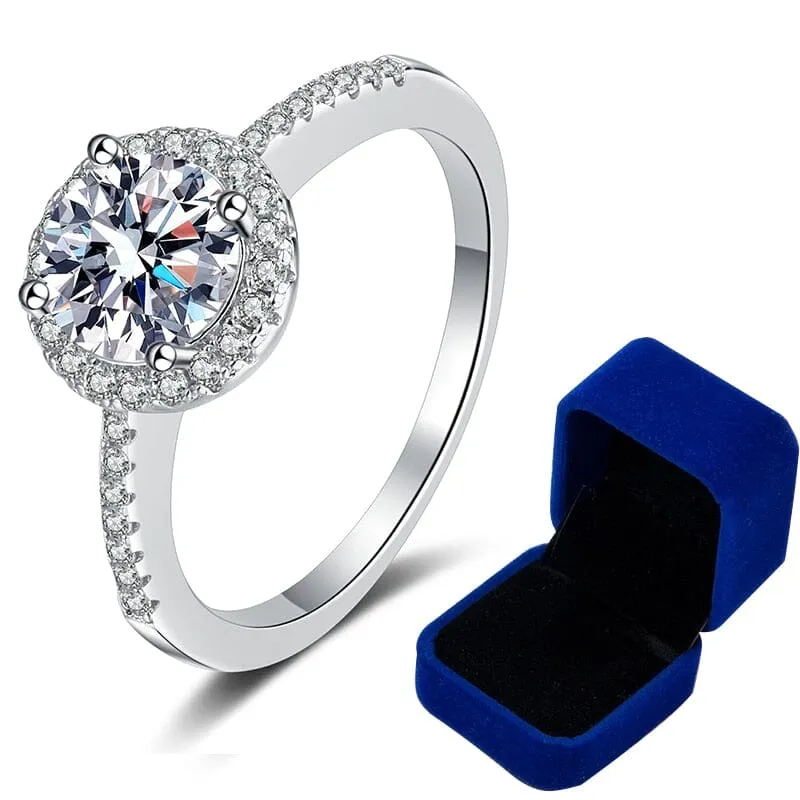 Classic Halo Diamond Promise Ring - 925 Sterling Silver