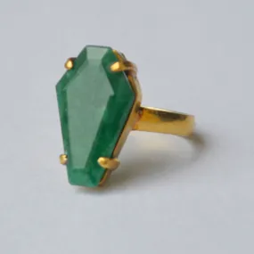 Coffin Shape Natural Green Emerald Gemstone 925 Sterling Silver Ring, Yellow Gold Plated Ring, Gift Ring