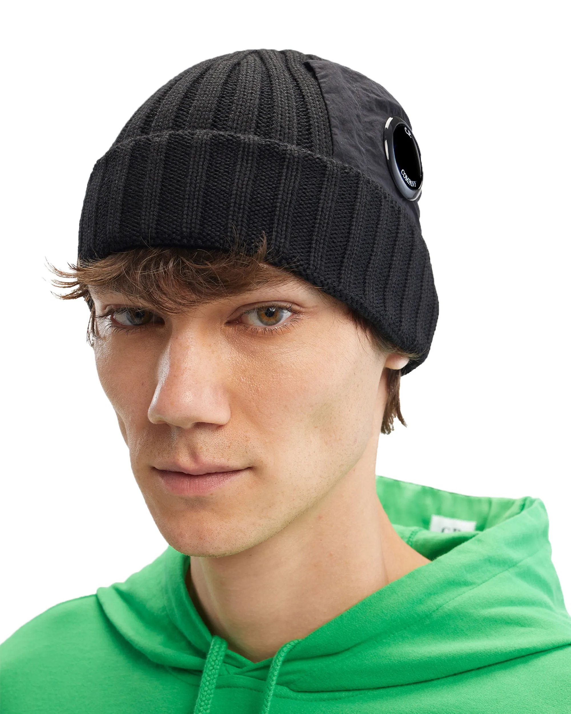 CP Company Extrafine Merino Wool Side Lens Beanie Nero