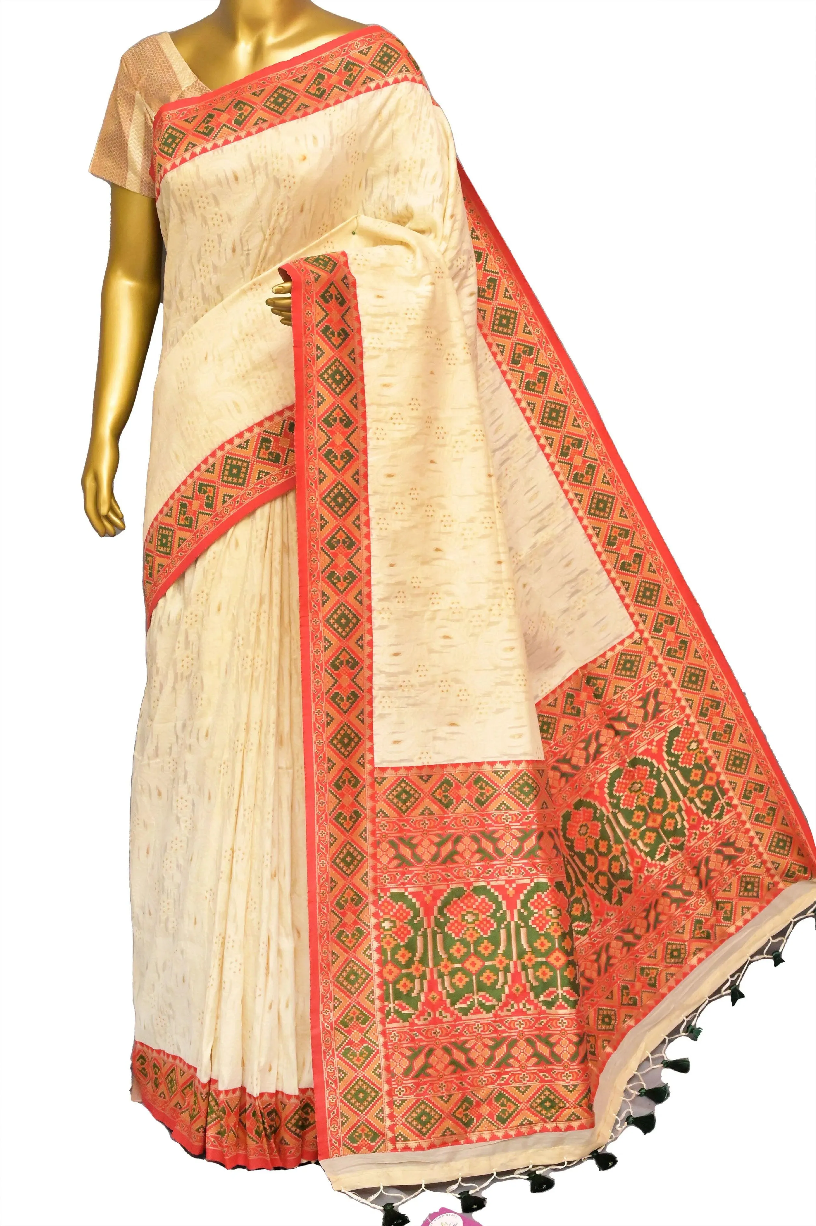 Cream Offwhite Color Designer Kani Silk Saree with Machine Weaving