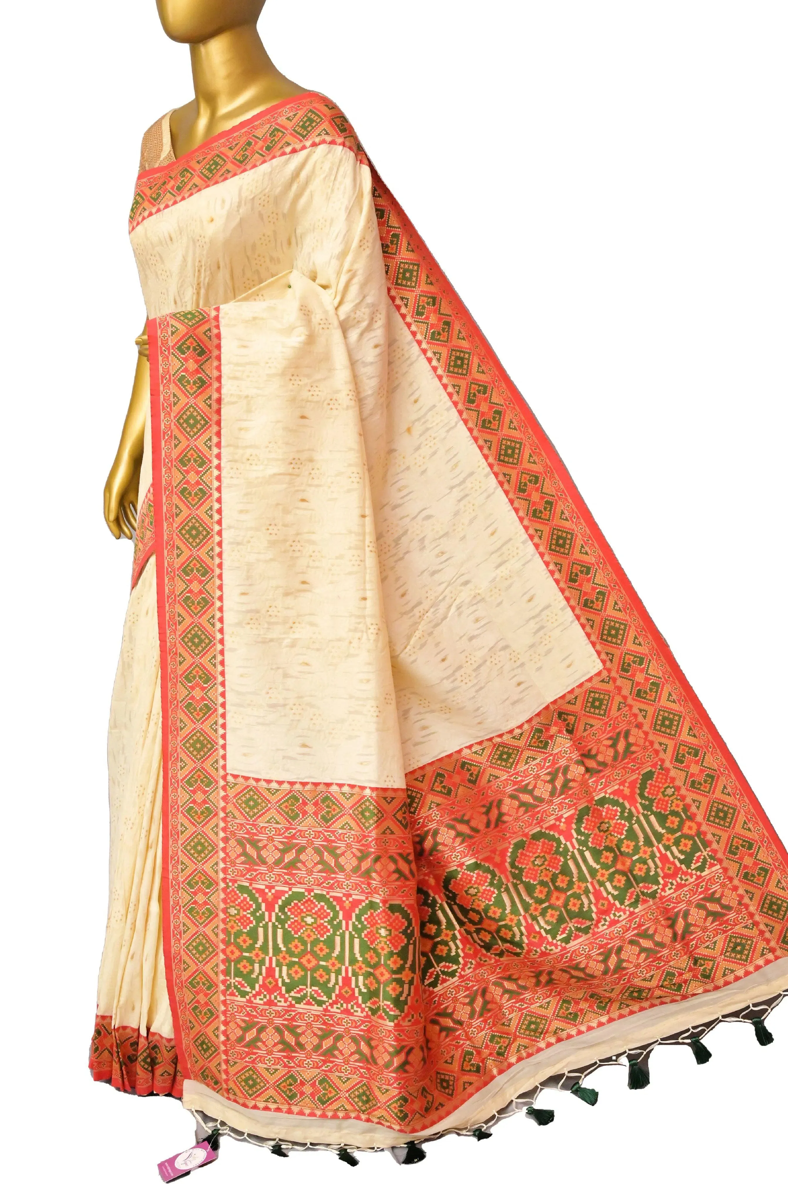 Cream Offwhite Color Designer Kani Silk Saree with Machine Weaving