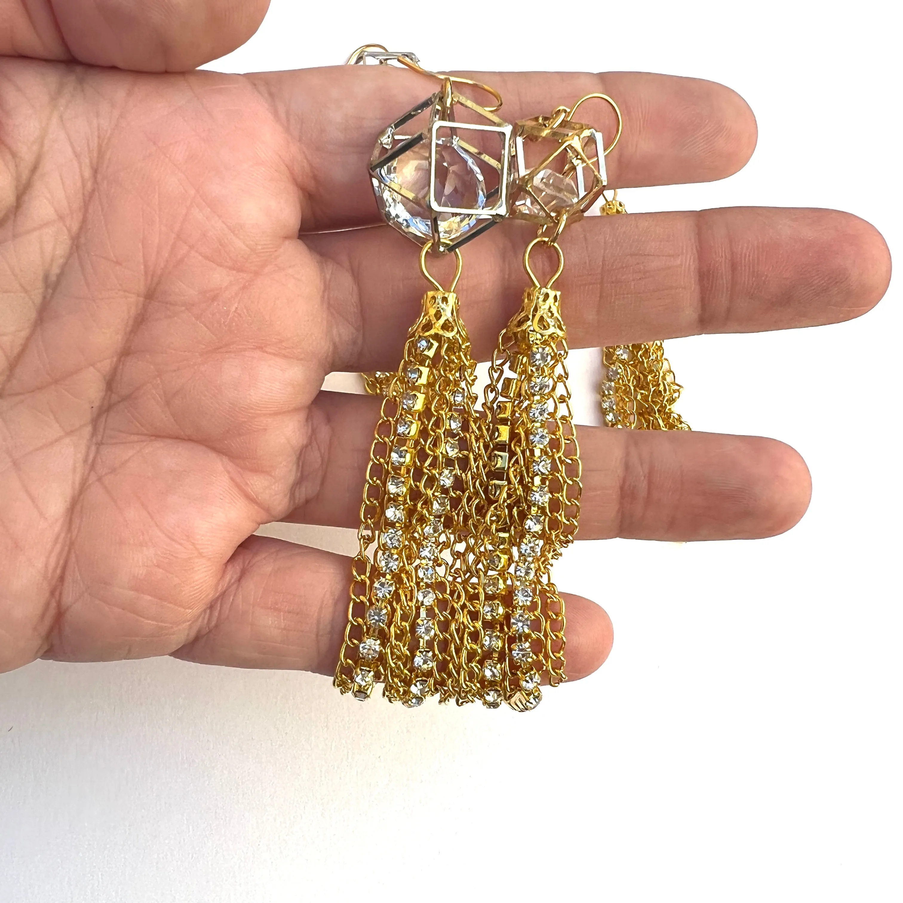 Crystal Cage Tassel Earrings