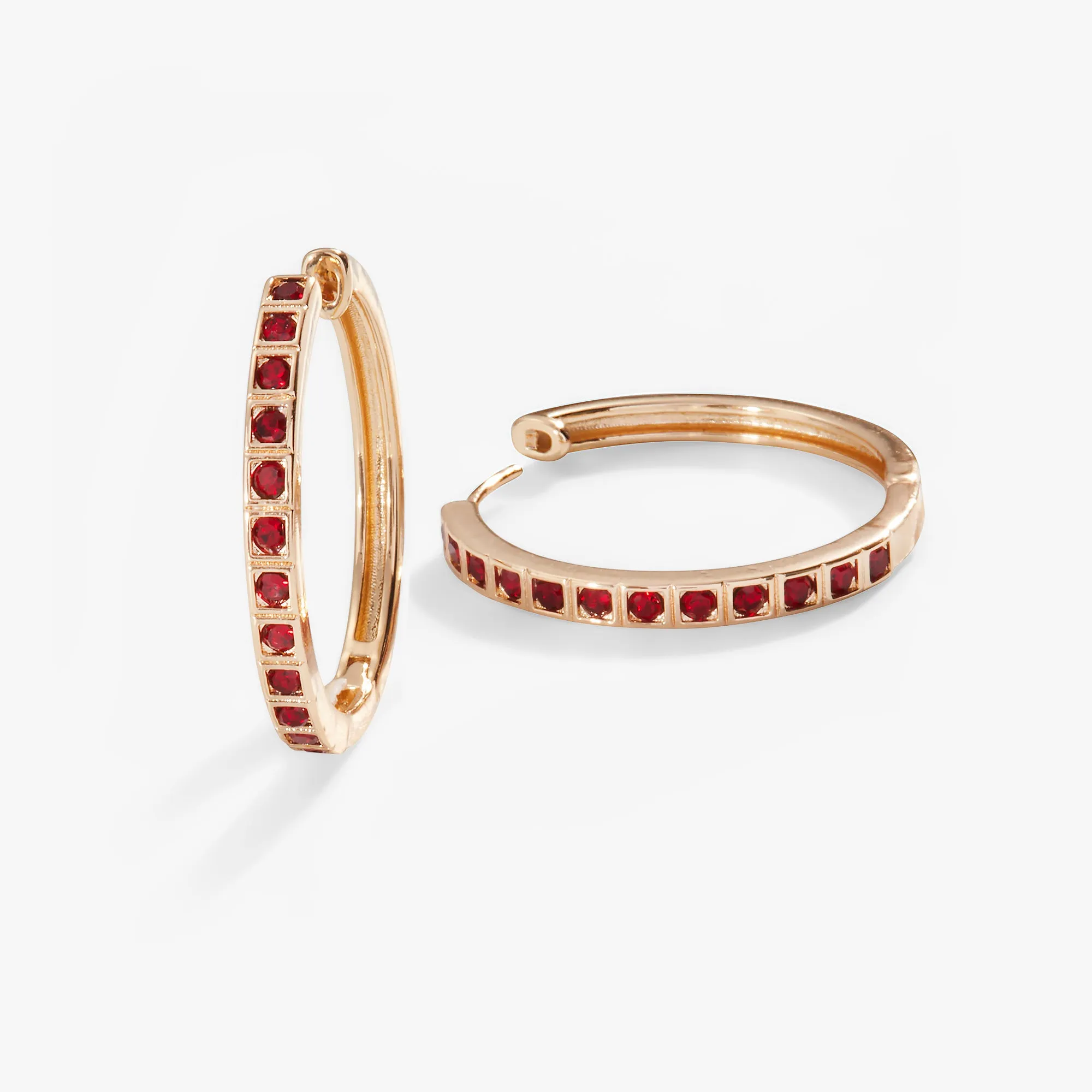 Crystal Medium Hoop Earrings, Ruby