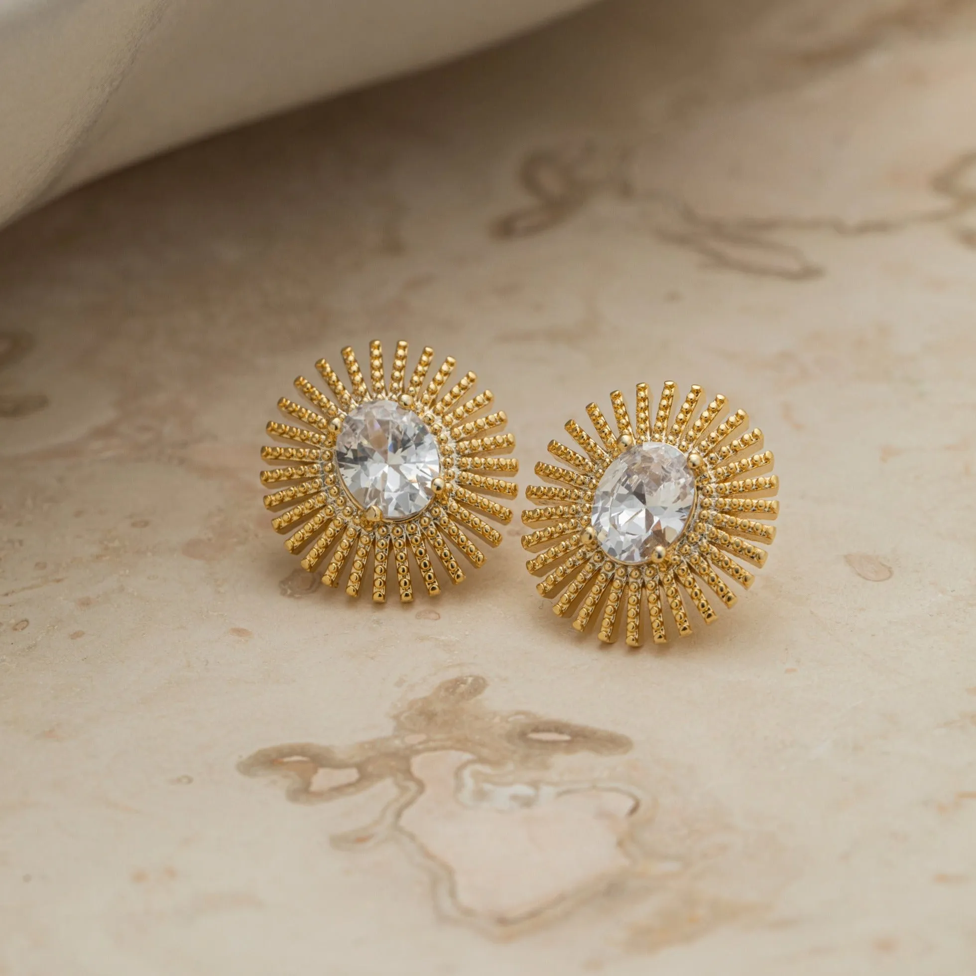 Crystal Sunburst Statement Stud Earrings