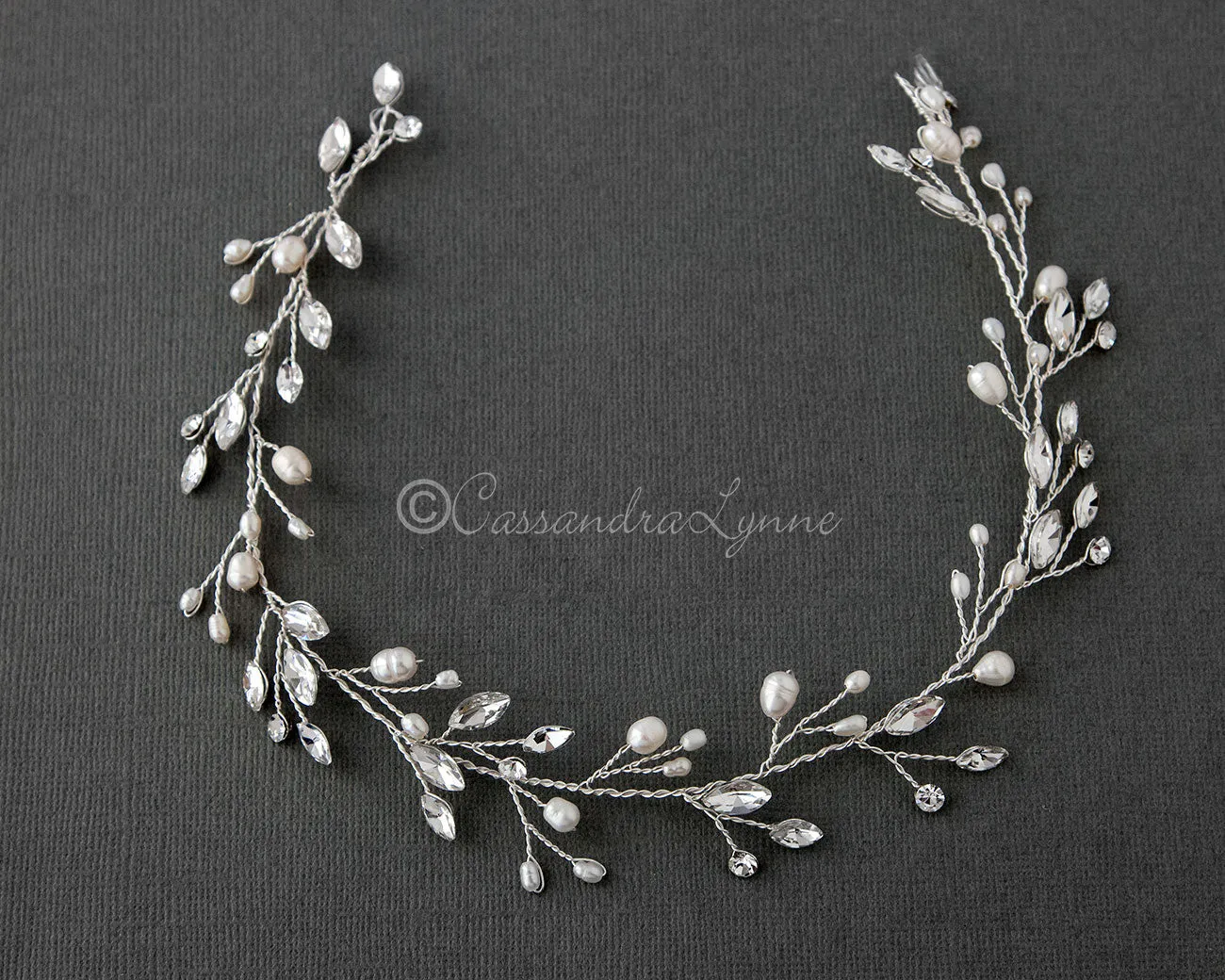 Crystal Wedding Hair Vine with Pearls