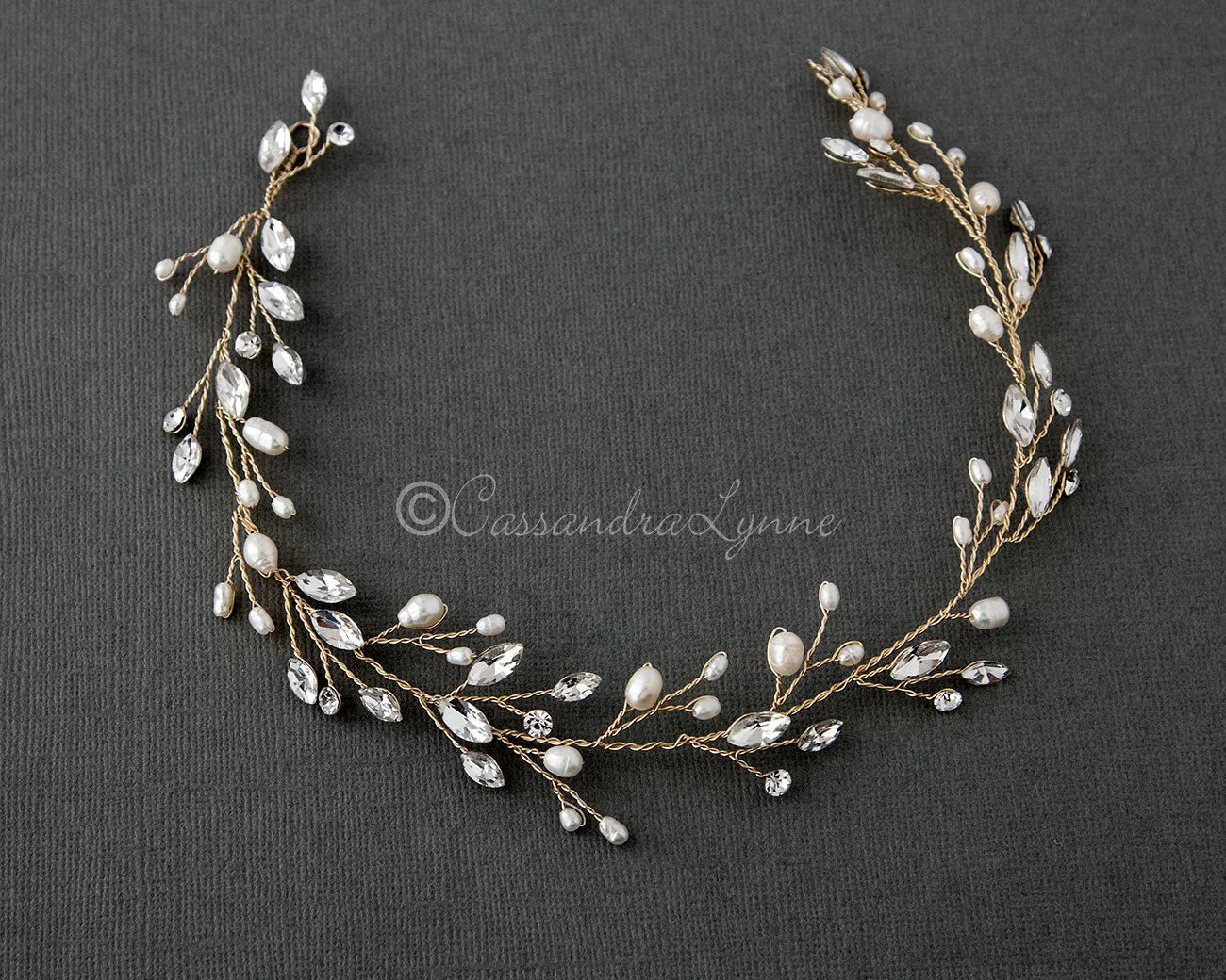 Crystal Wedding Hair Vine with Pearls