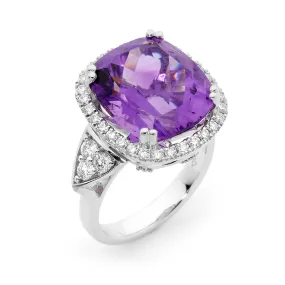 Cushion Cut Amethyst and Diamond Ring