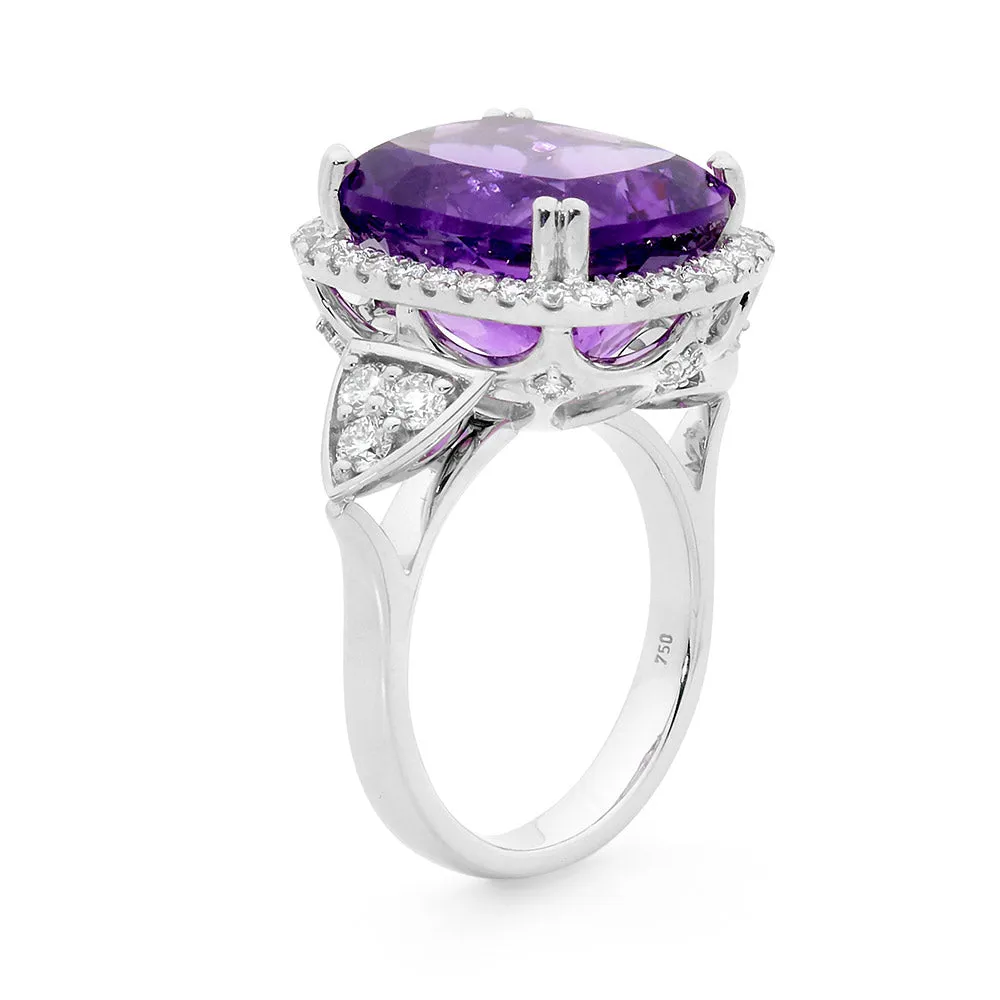 Cushion Cut Amethyst and Diamond Ring