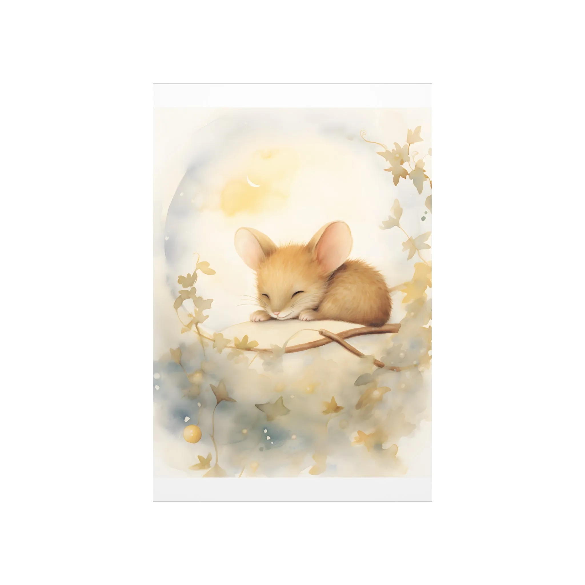 Cute sleeping Mouse, Baby Girl Room Wall Art, Girl Nursery Decor, Kids room decor, cloud, stars, moon, sleeping animals,