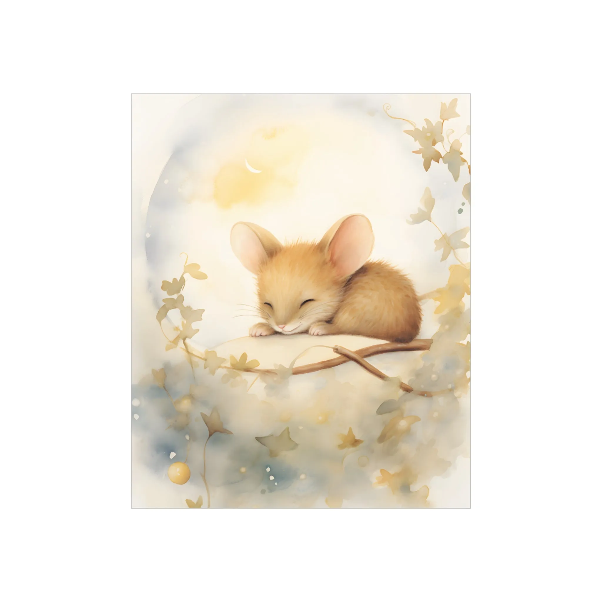 Cute sleeping Mouse, Baby Girl Room Wall Art, Girl Nursery Decor, Kids room decor, cloud, stars, moon, sleeping animals,