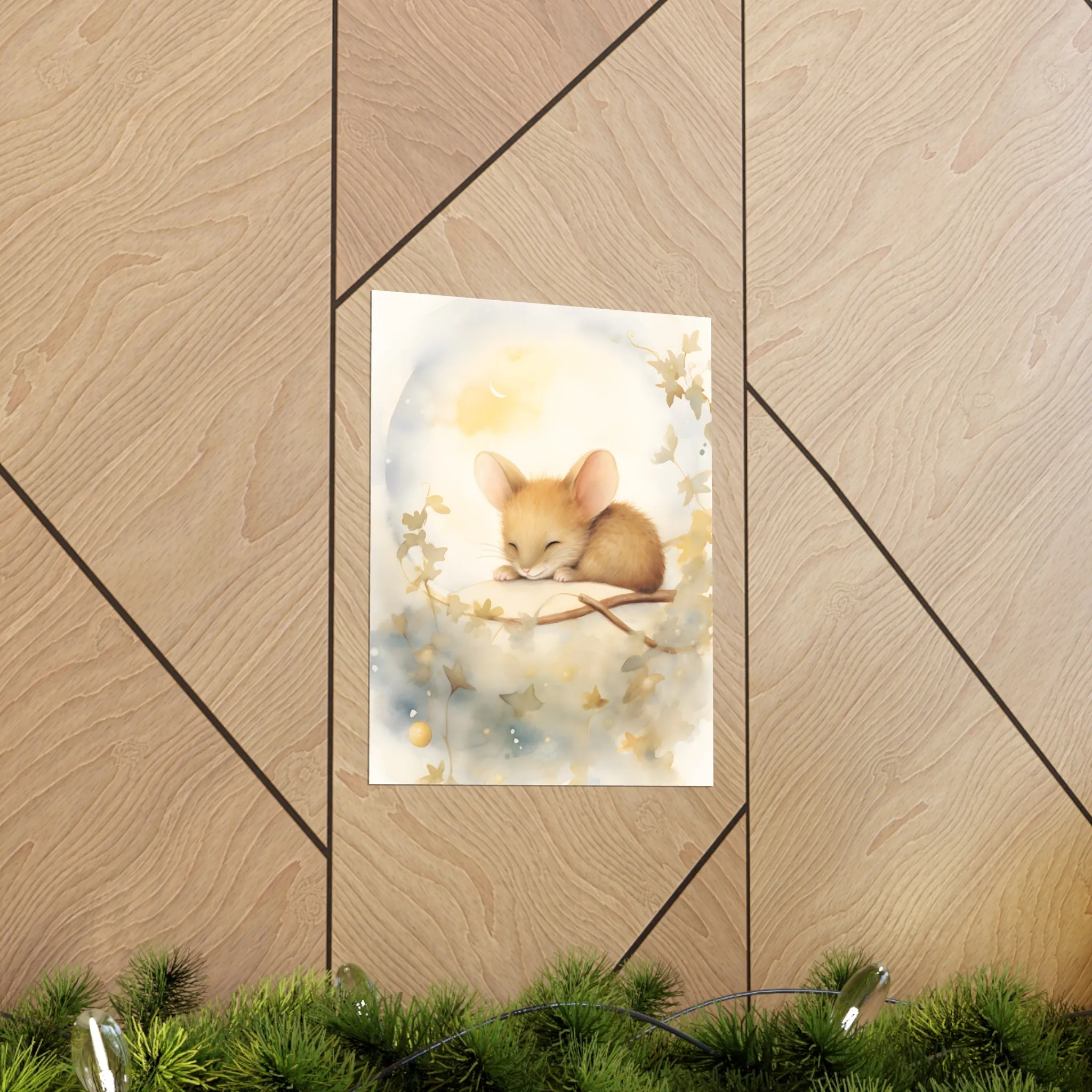 Cute sleeping Mouse, Baby Girl Room Wall Art, Girl Nursery Decor, Kids room decor, cloud, stars, moon, sleeping animals,