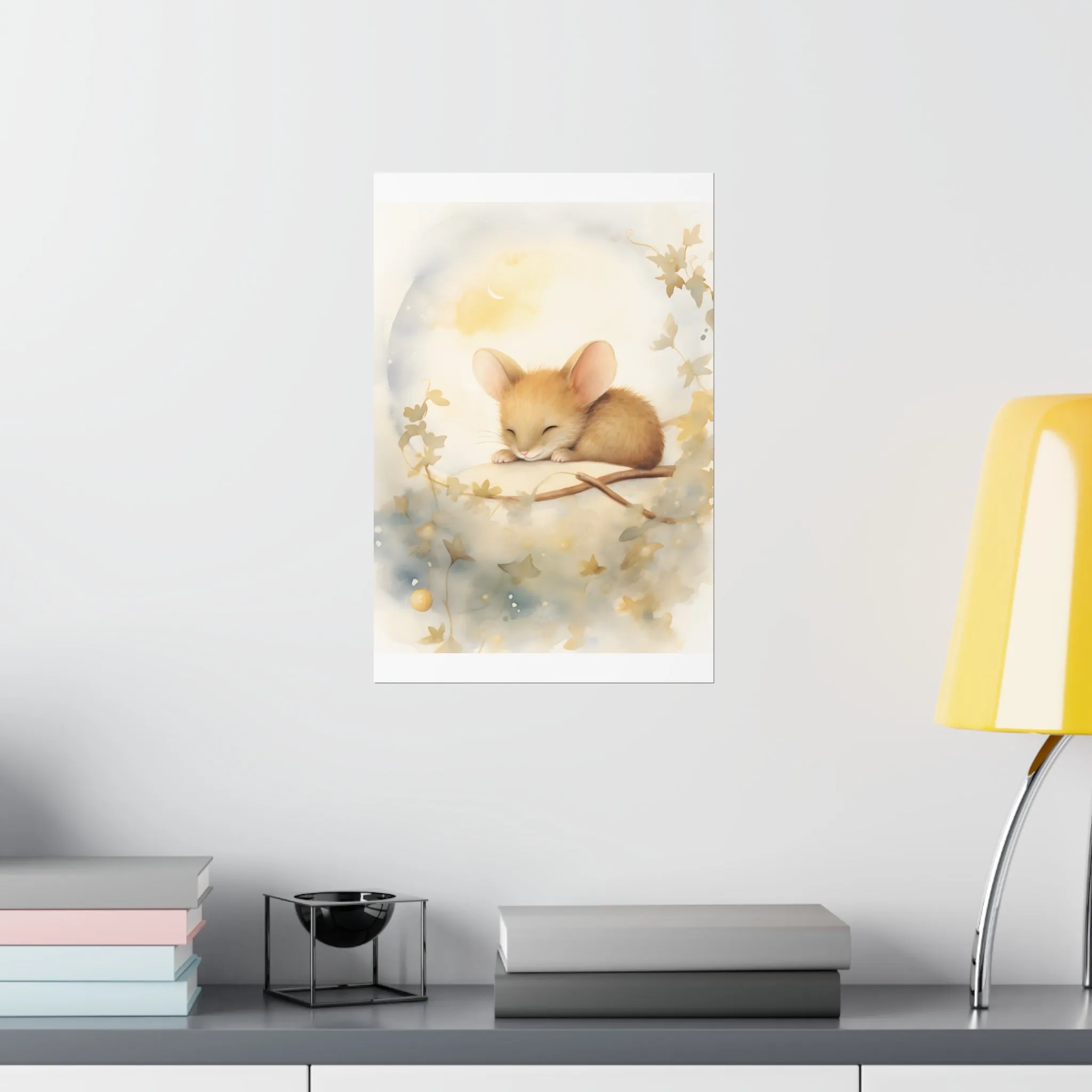 Cute sleeping Mouse, Baby Girl Room Wall Art, Girl Nursery Decor, Kids room decor, cloud, stars, moon, sleeping animals,