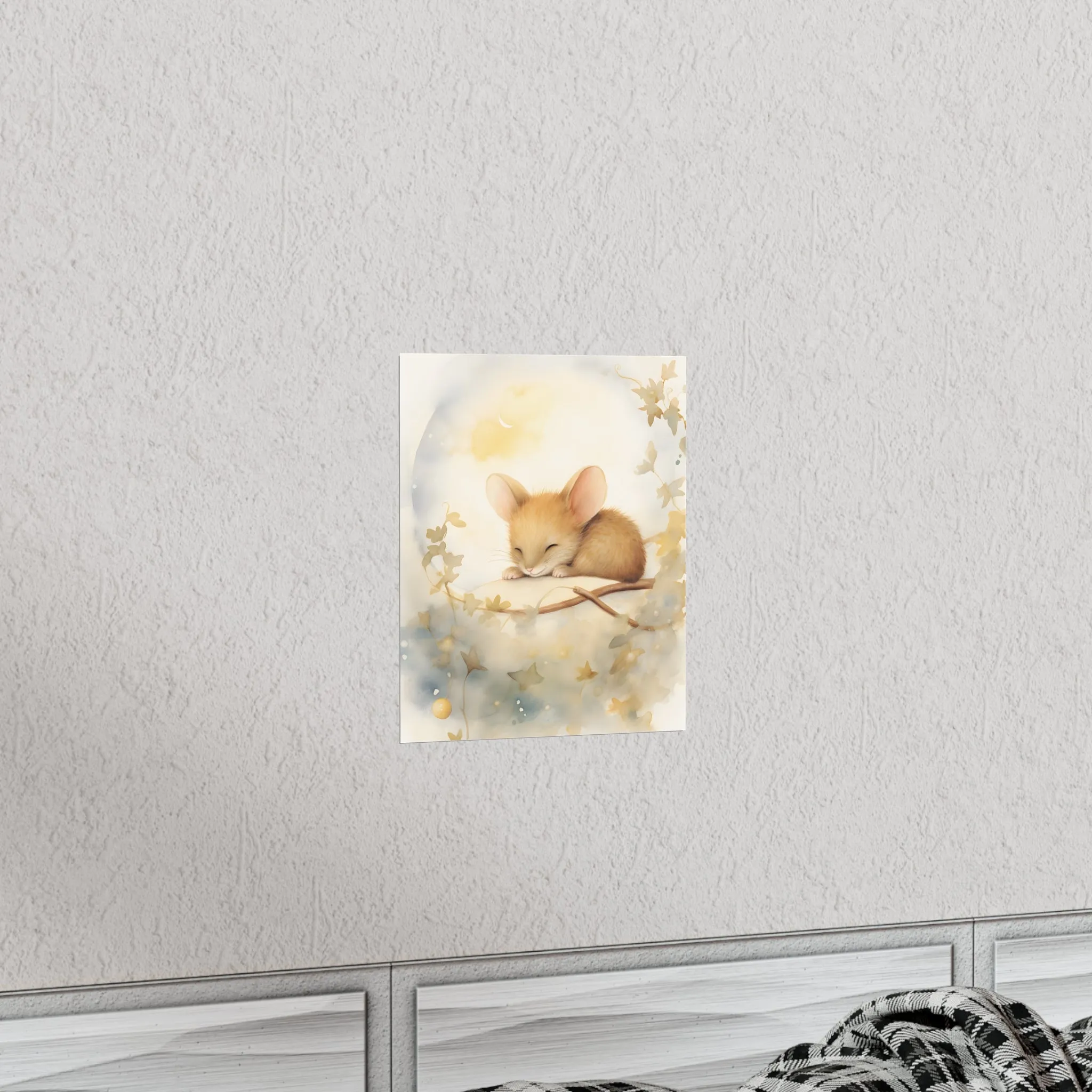 Cute sleeping Mouse, Baby Girl Room Wall Art, Girl Nursery Decor, Kids room decor, cloud, stars, moon, sleeping animals,