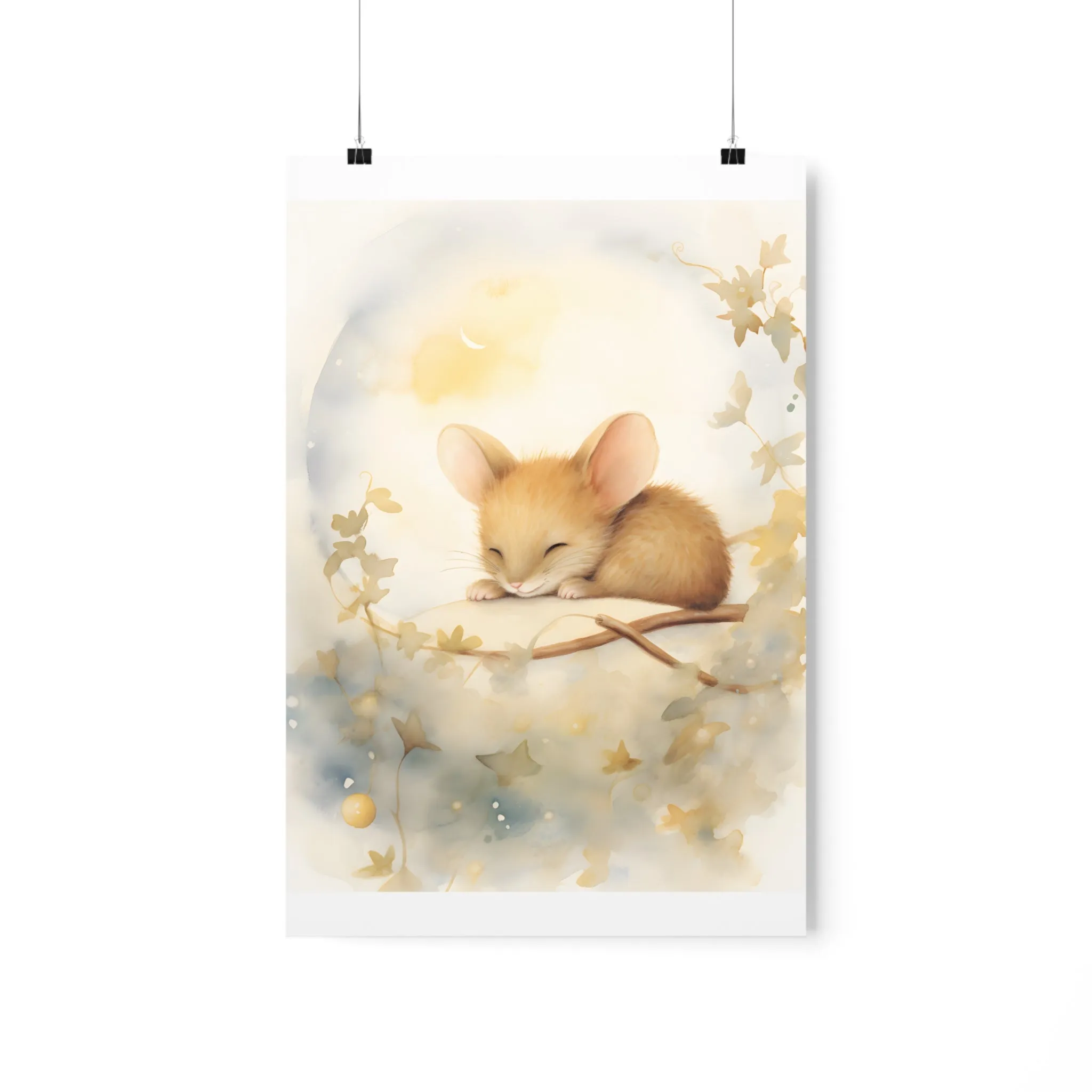 Cute sleeping Mouse, Baby Girl Room Wall Art, Girl Nursery Decor, Kids room decor, cloud, stars, moon, sleeping animals,