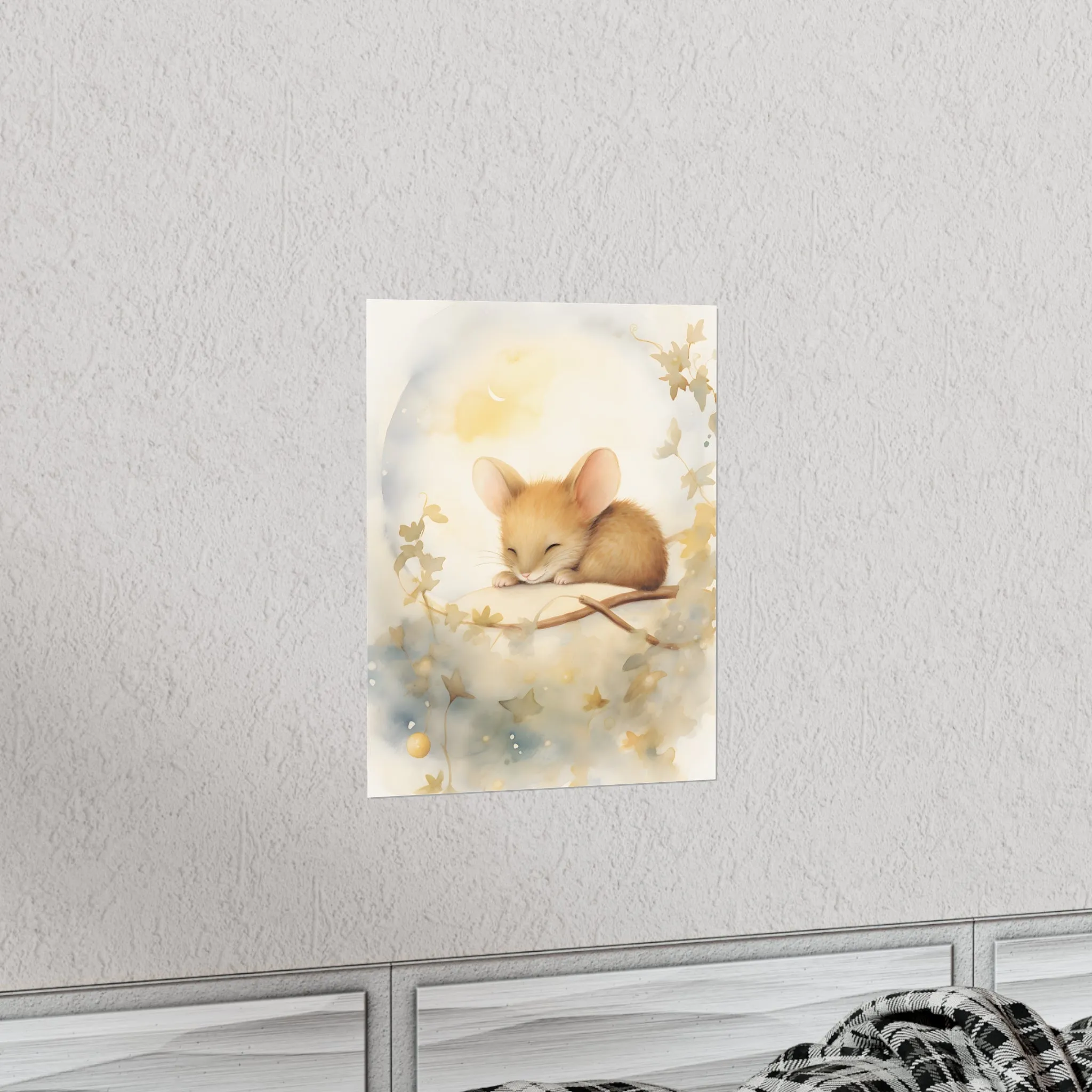 Cute sleeping Mouse, Baby Girl Room Wall Art, Girl Nursery Decor, Kids room decor, cloud, stars, moon, sleeping animals,