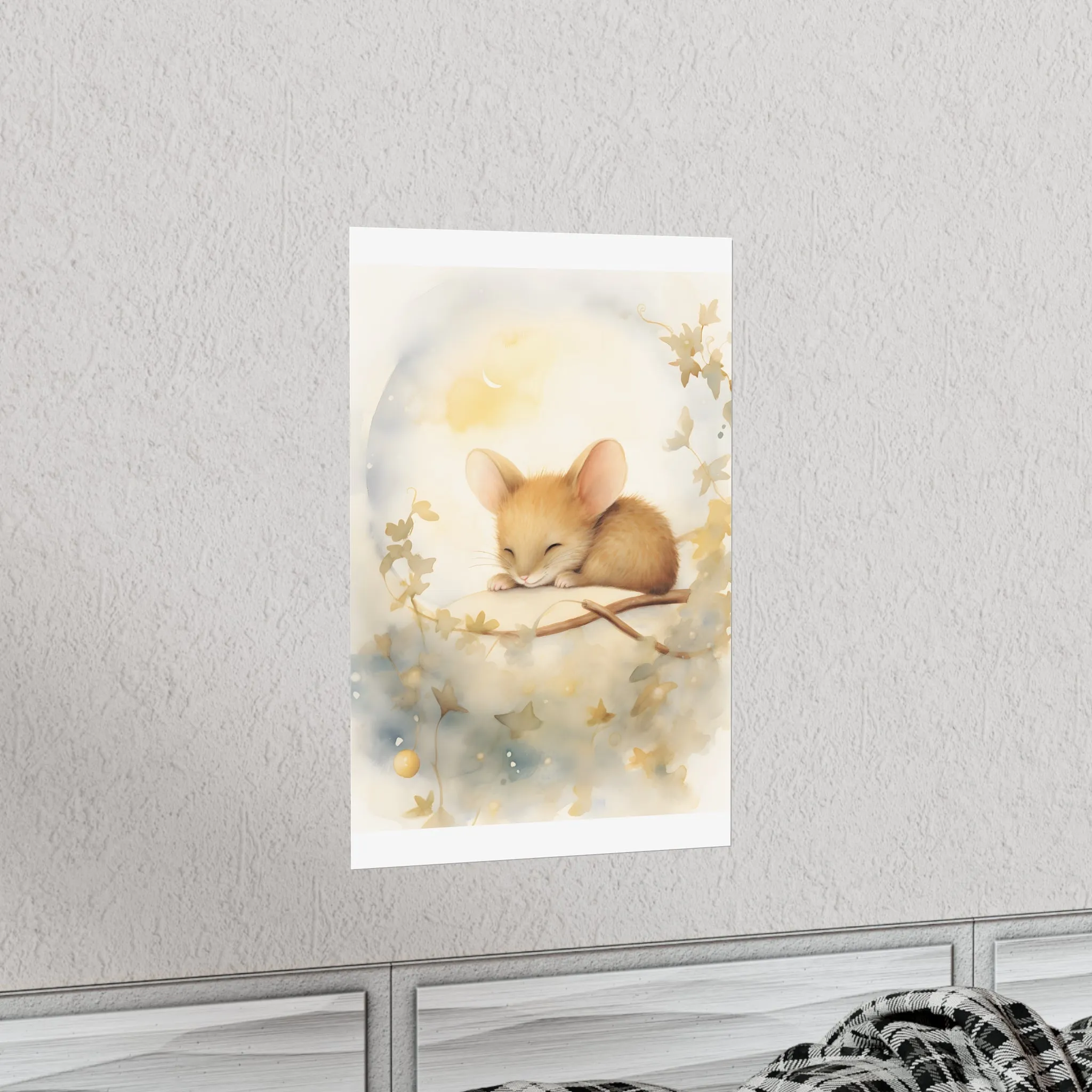 Cute sleeping Mouse, Baby Girl Room Wall Art, Girl Nursery Decor, Kids room decor, cloud, stars, moon, sleeping animals,