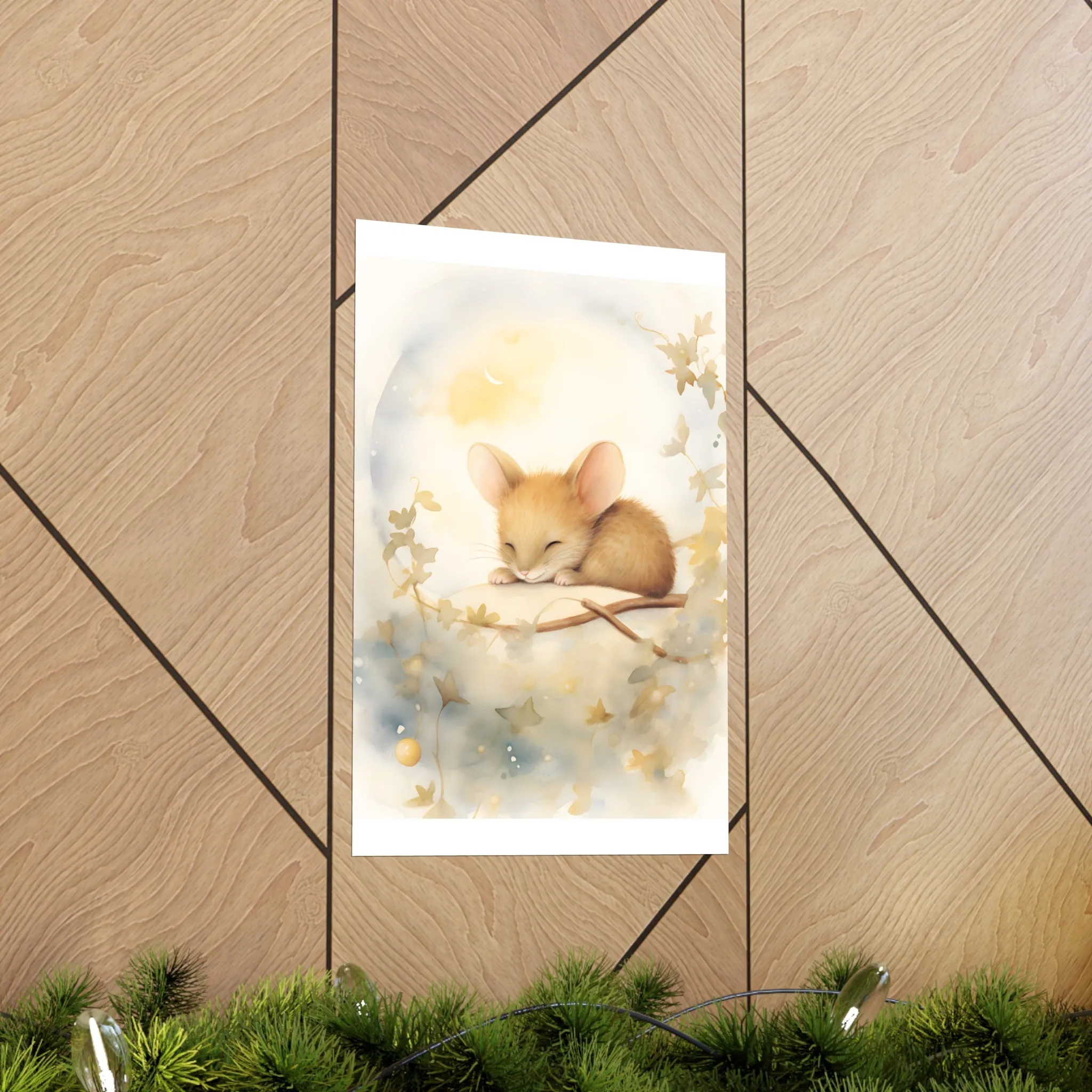 Cute sleeping Mouse, Baby Girl Room Wall Art, Girl Nursery Decor, Kids room decor, cloud, stars, moon, sleeping animals,