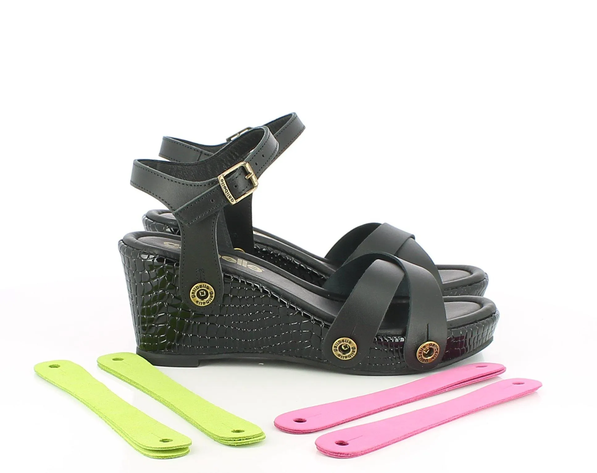 Daniela Black Pack - Black, Pink Suede , Green Suede Straps