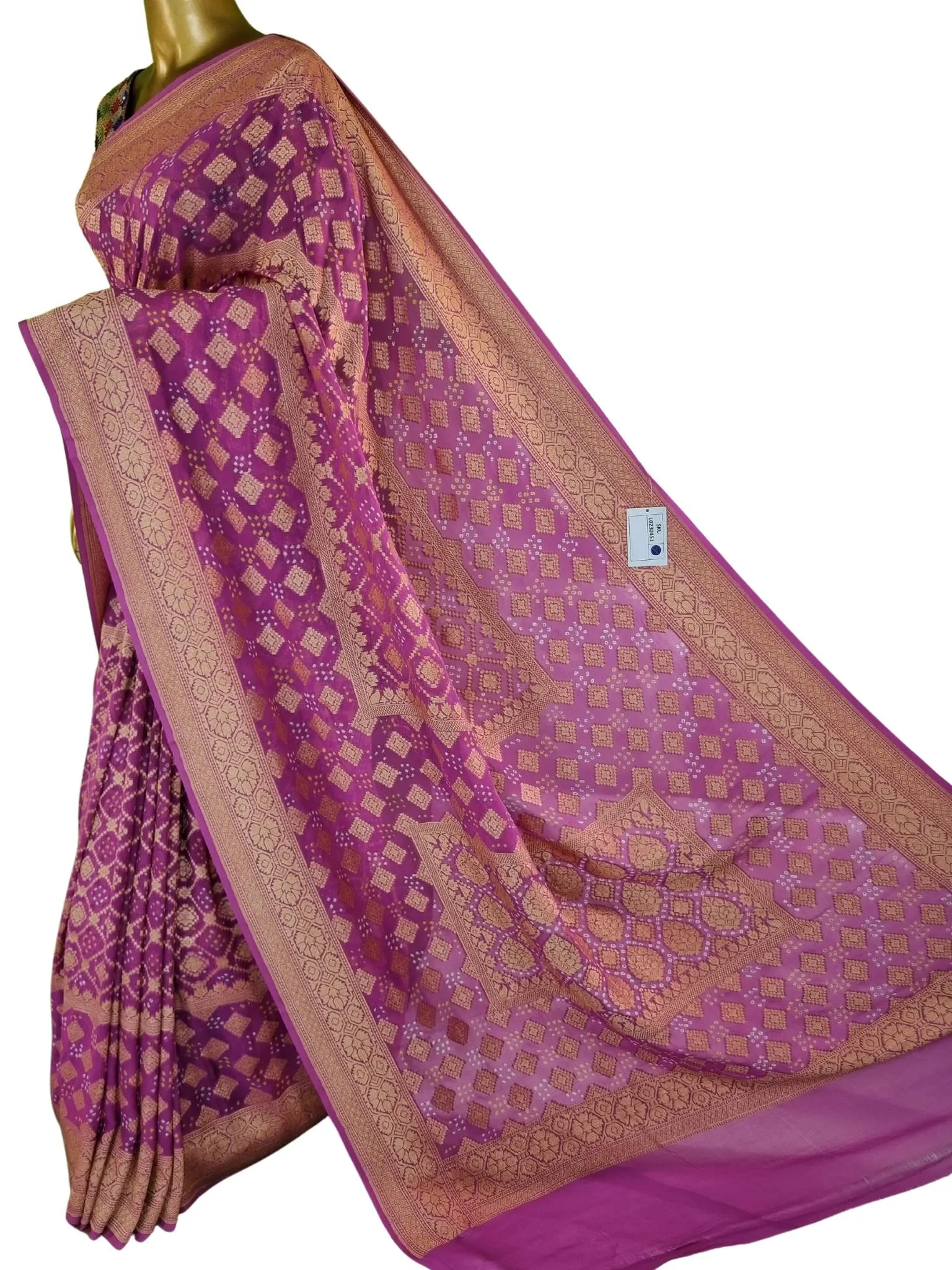 Dark Lavender Color Pure Khaddi Georgette Banarasi with Hand Bandhej