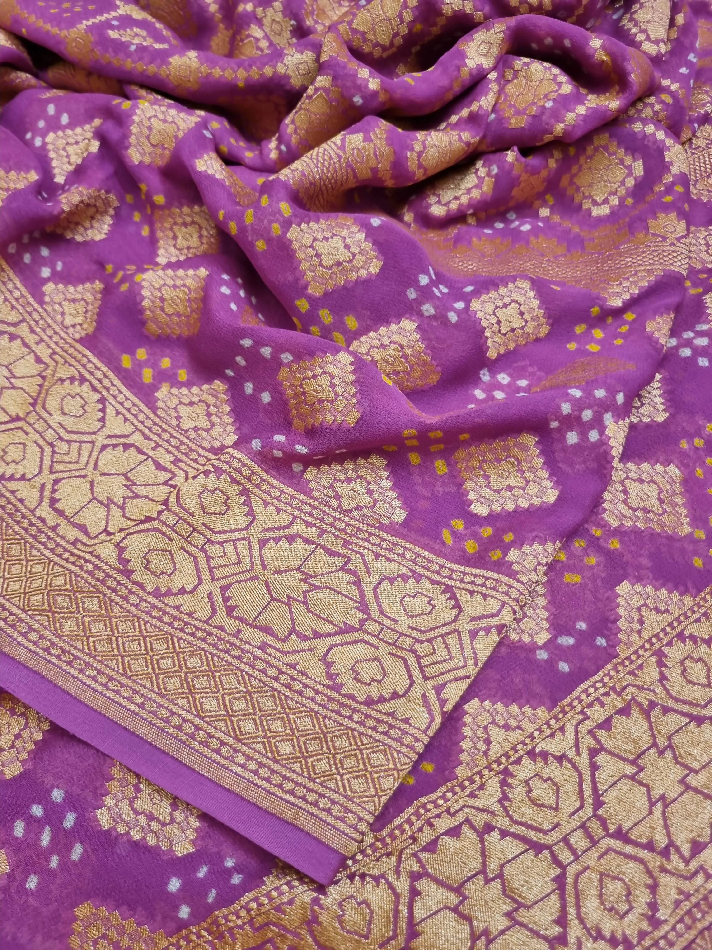 Dark Lavender Color Pure Khaddi Georgette Banarasi with Hand Bandhej