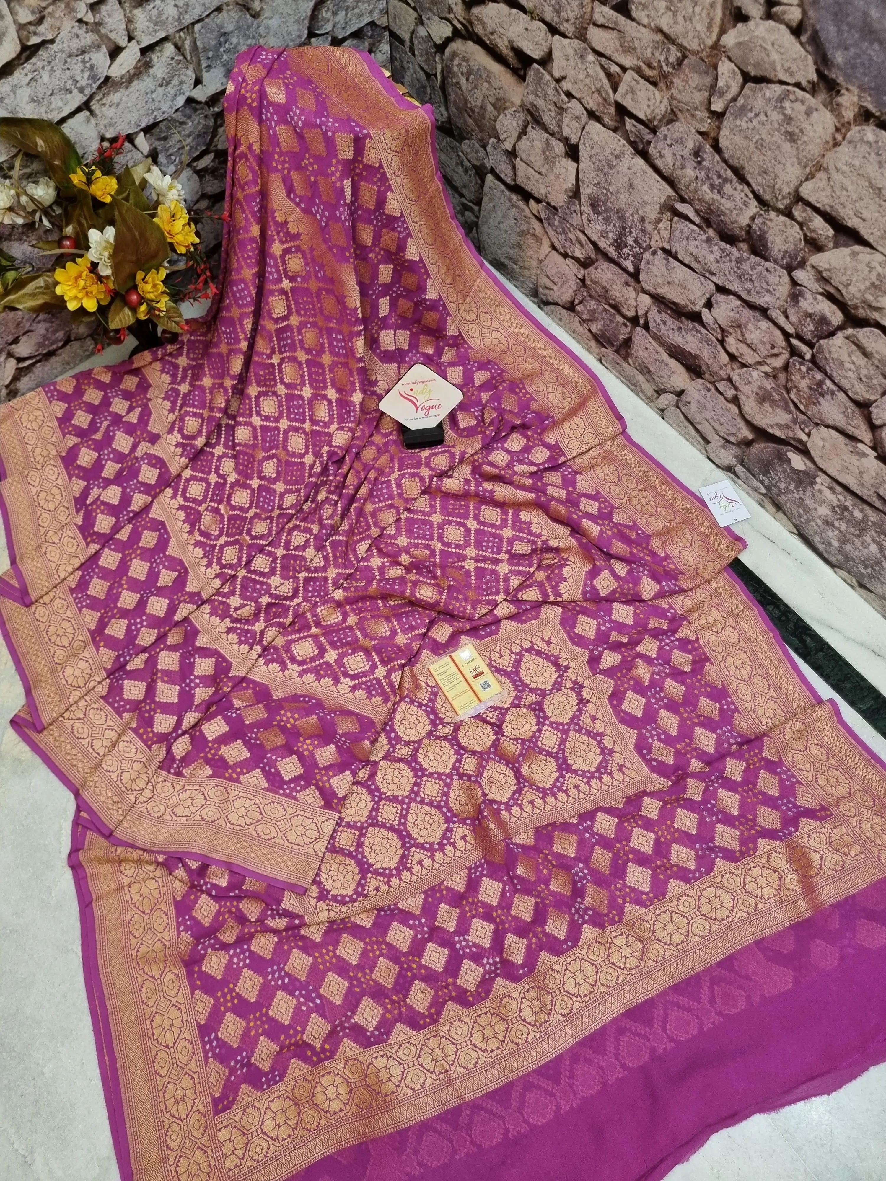 Dark Lavender Color Pure Khaddi Georgette Banarasi with Hand Bandhej