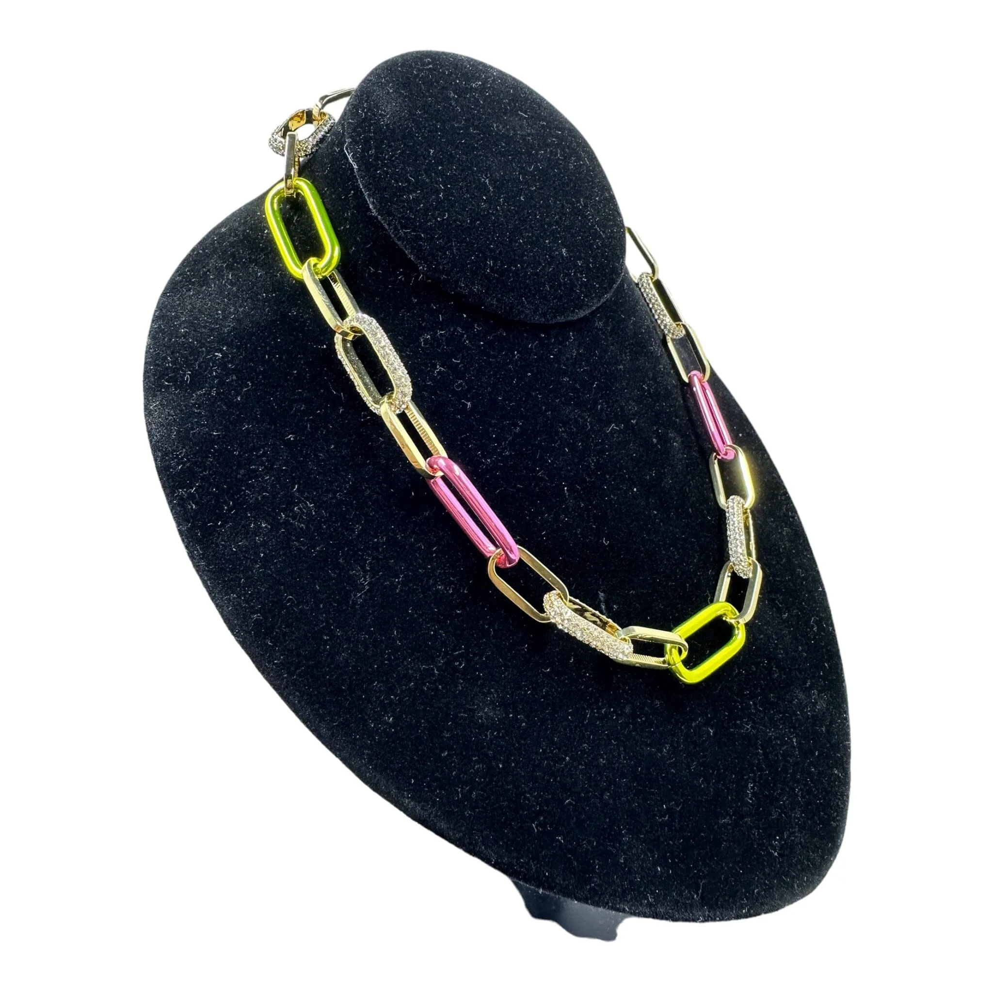 Delic Pink & Green Pave Chain Link Necklace