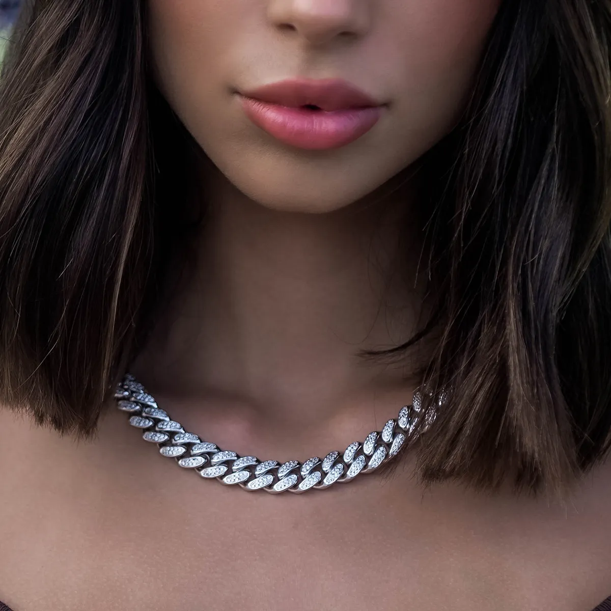 Diamond Cuban Link Necklace in White Gold- 12mm